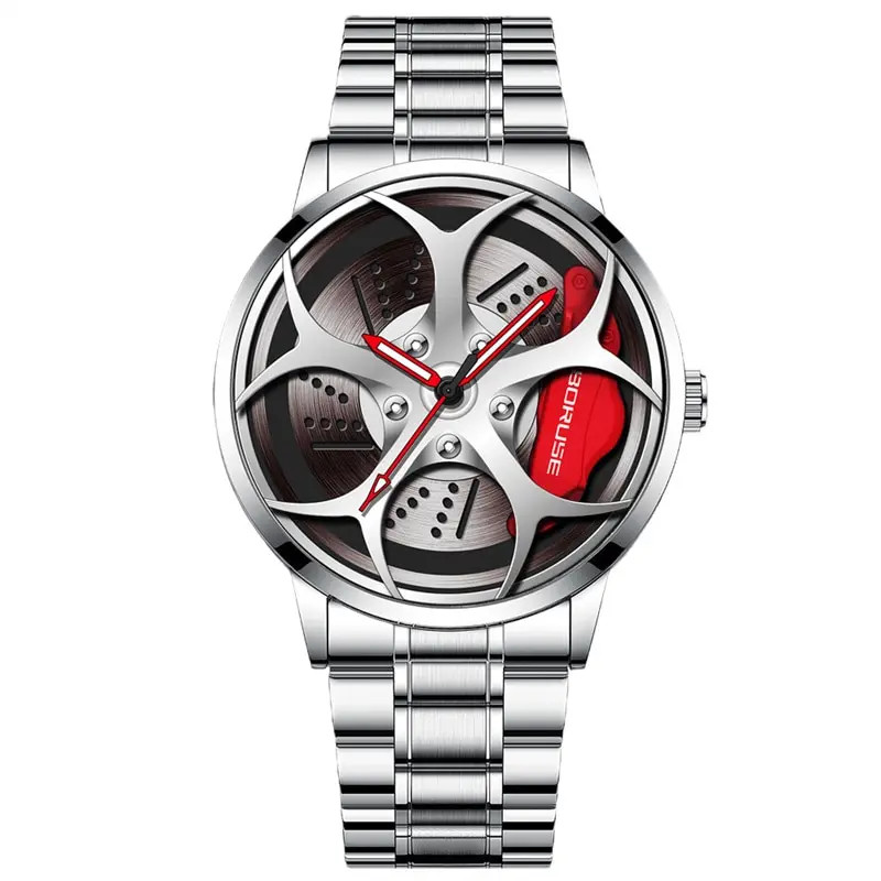 Luxury Men’s Sports Waterproof Quartz Watch with Stainless Steel Wheel Design