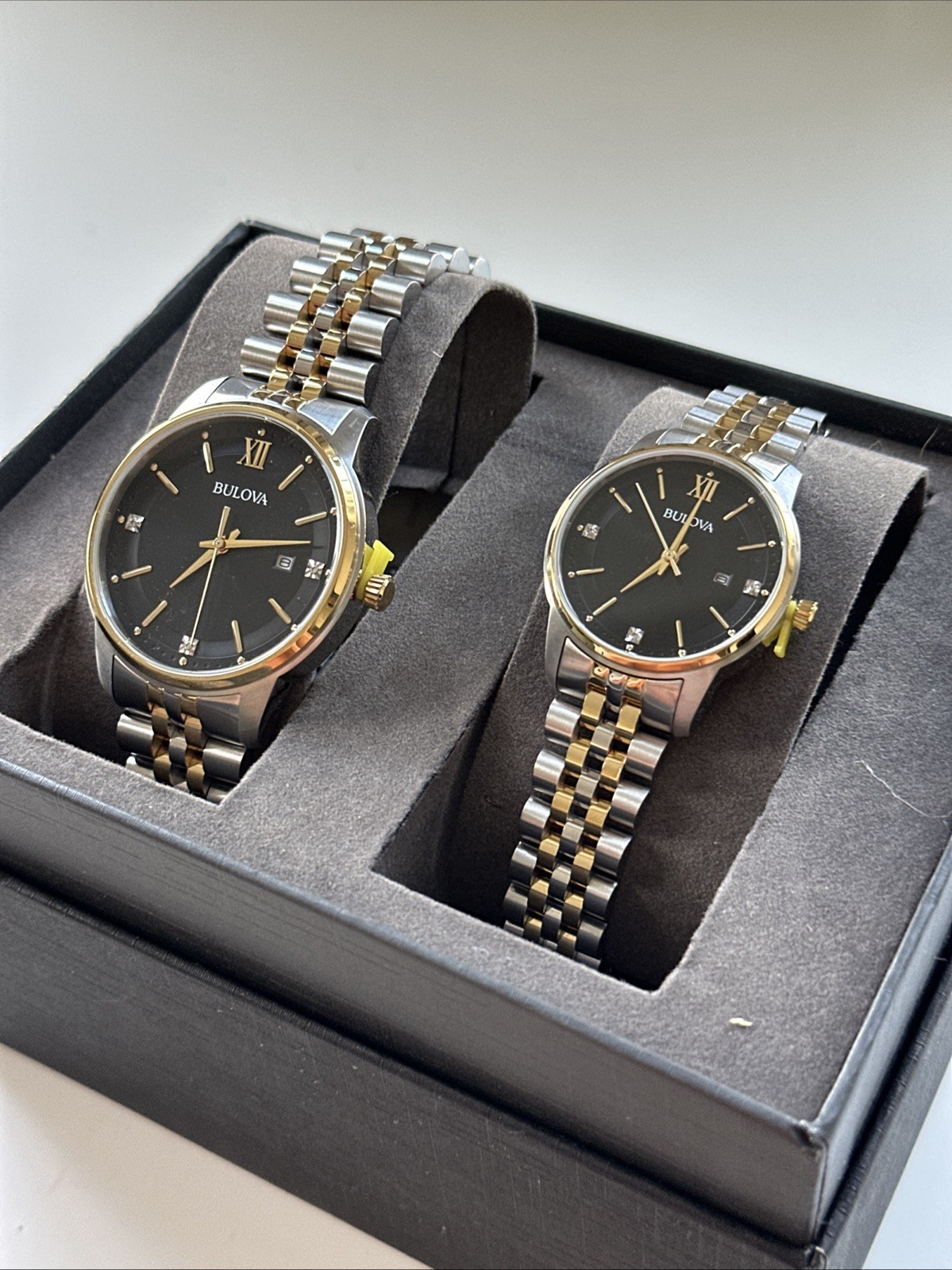 BULOVA His and Hers Two-Tone Stainless Steel Watch Boxed Set 98×125