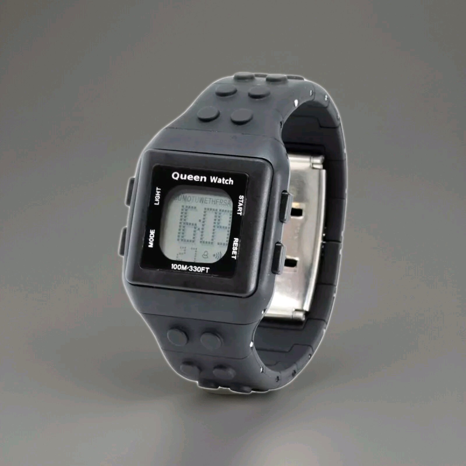 Queen Watch All Black Quartz Lcd Display 100M Water Resistant Deployant