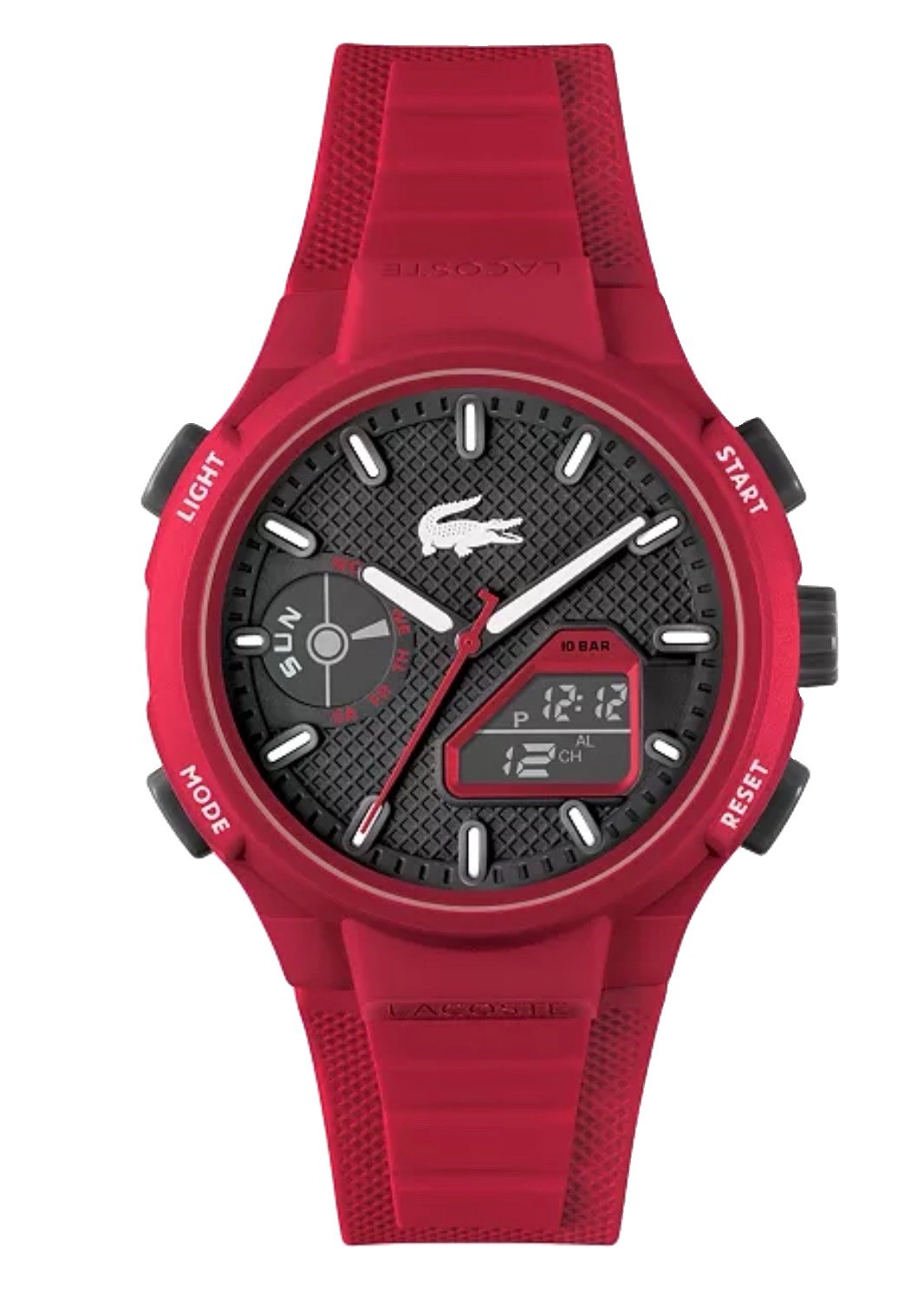 New Lacoste LC33 Men’s Red Analog-Digital Sport Watch 10 BAR Silicone Strap 45mm
