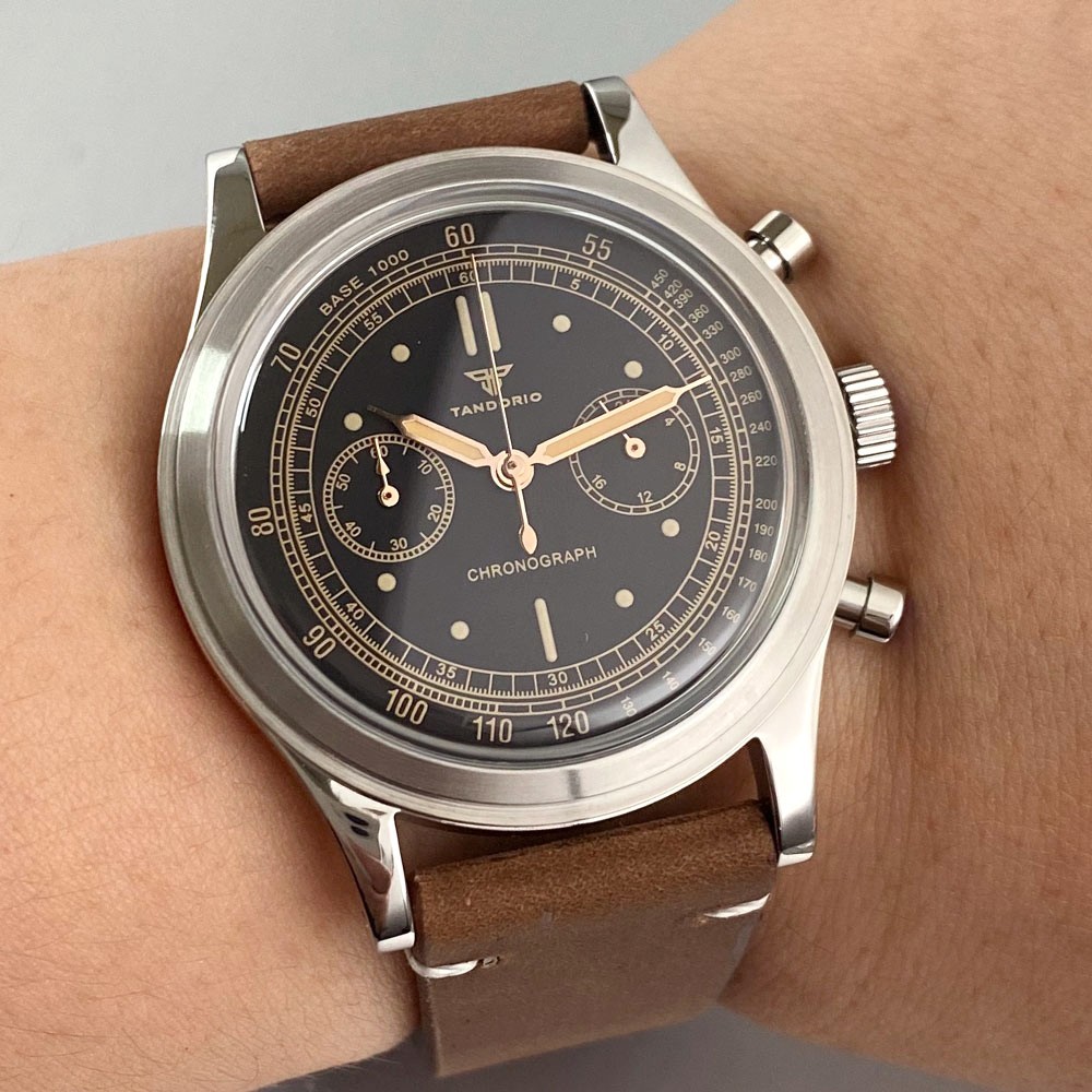 Tandorio 38mm Silver/Rose Gold Quartz Chronograph Vintage Watch For Miyota OS20