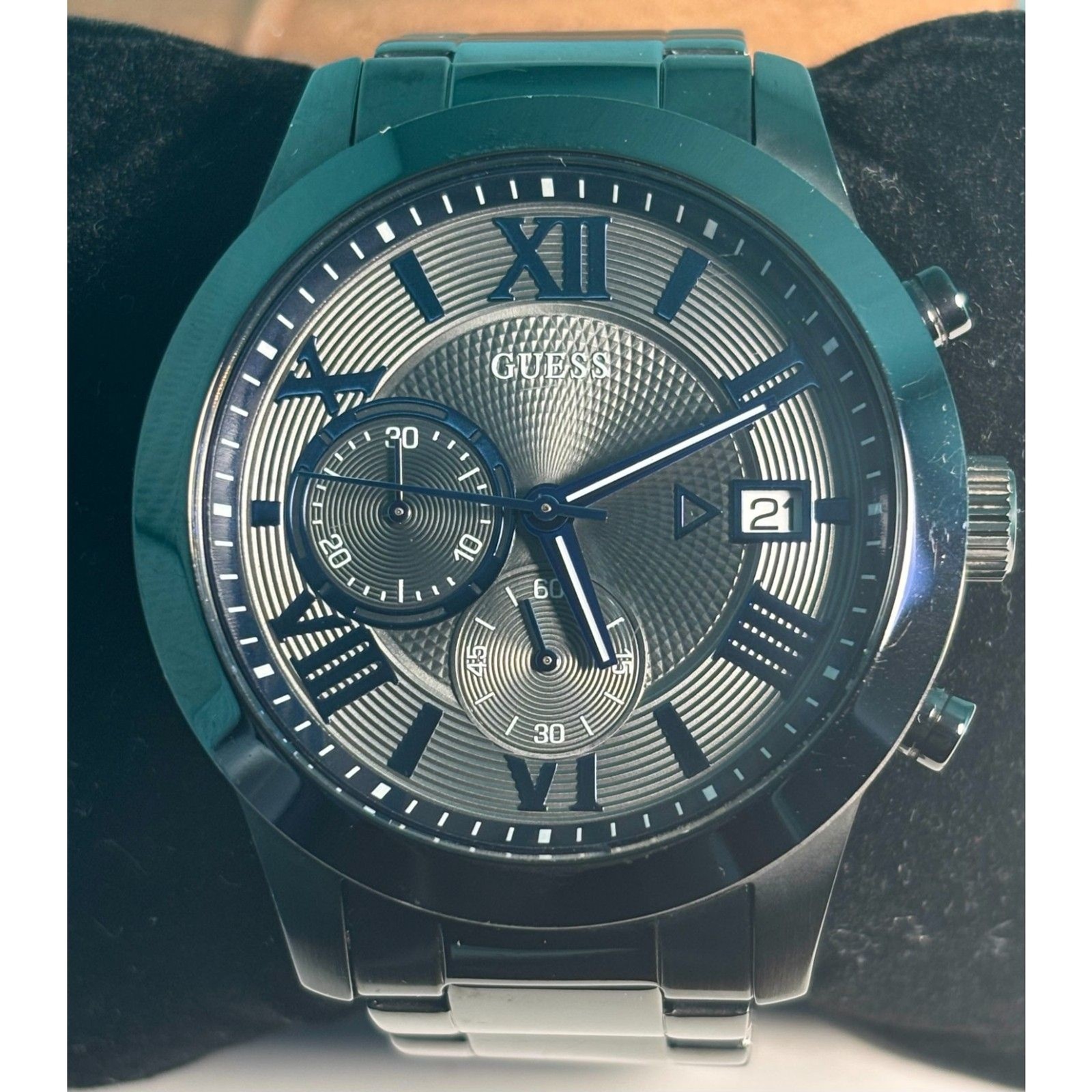 Guess Men’s Atlas Chronograph Watch – Gunmetal Steel & Blue/Gray Dial