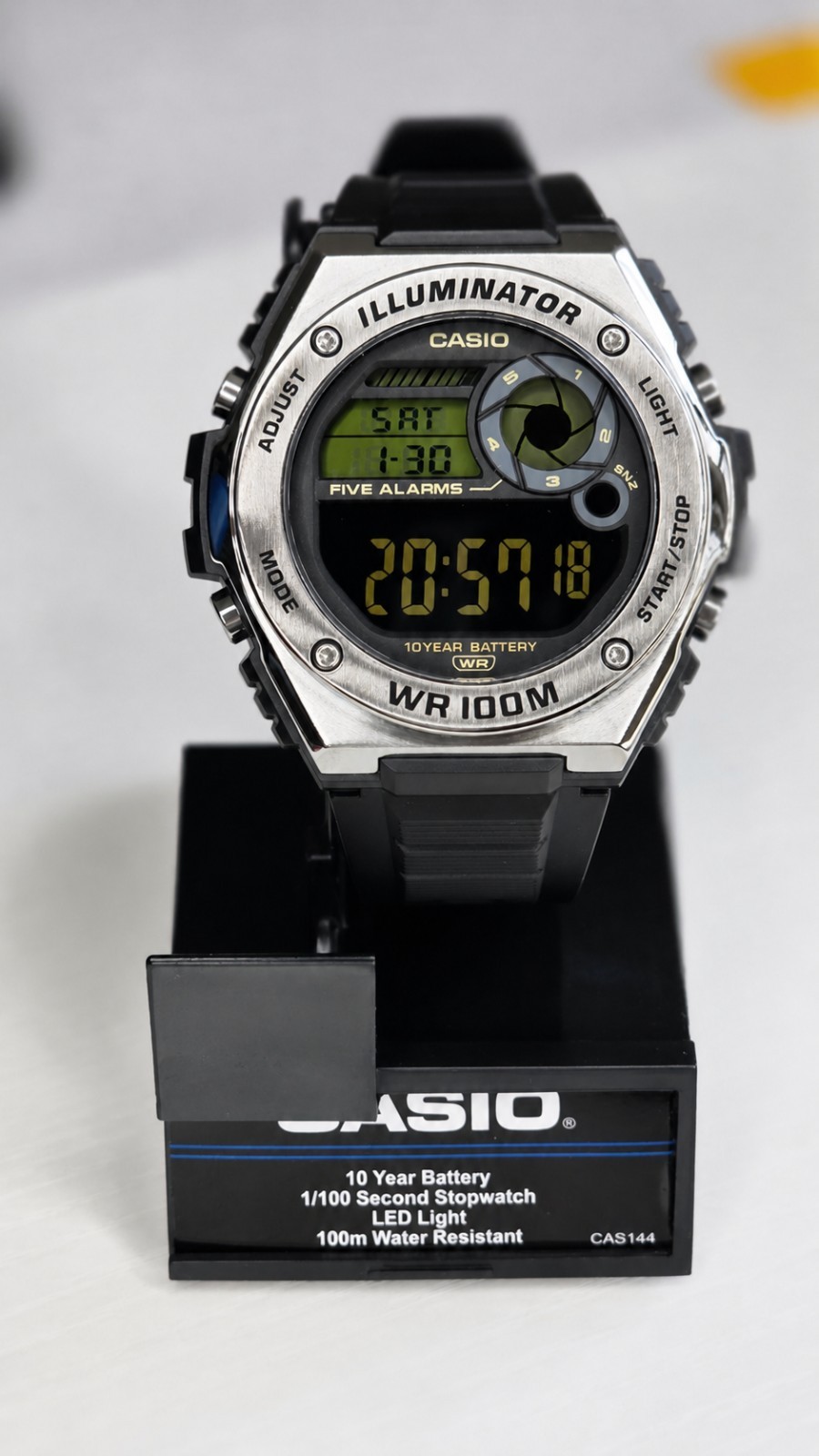 Casio Illuminator Digital Watch Black Resin 100m 10 Year Battery Alarm LED
