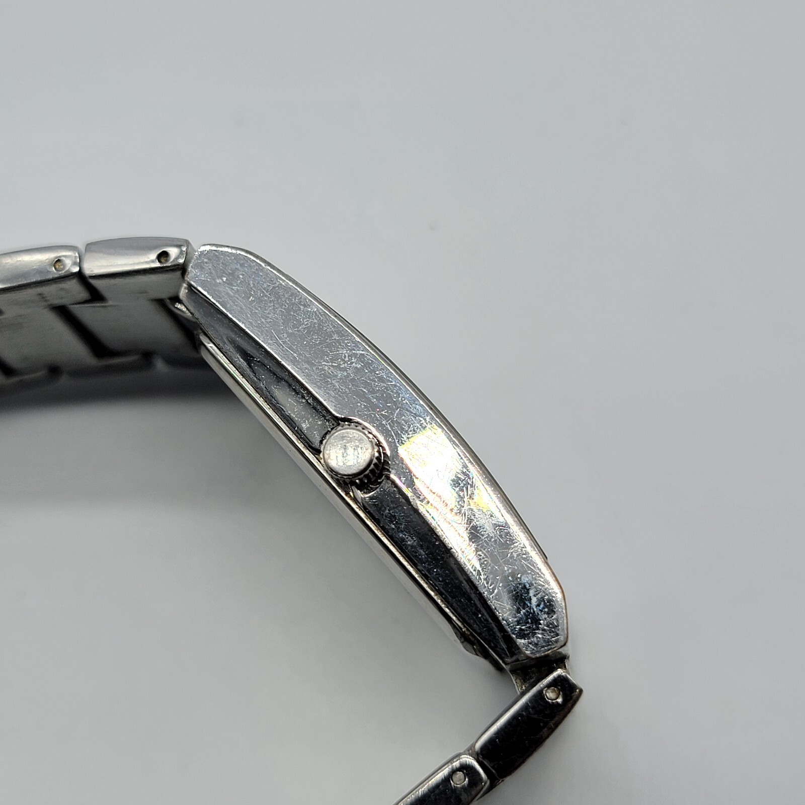 Claiborne Men Watch 30mm Rectangle Dial Date Indicator Silver Tone Band , Runs *