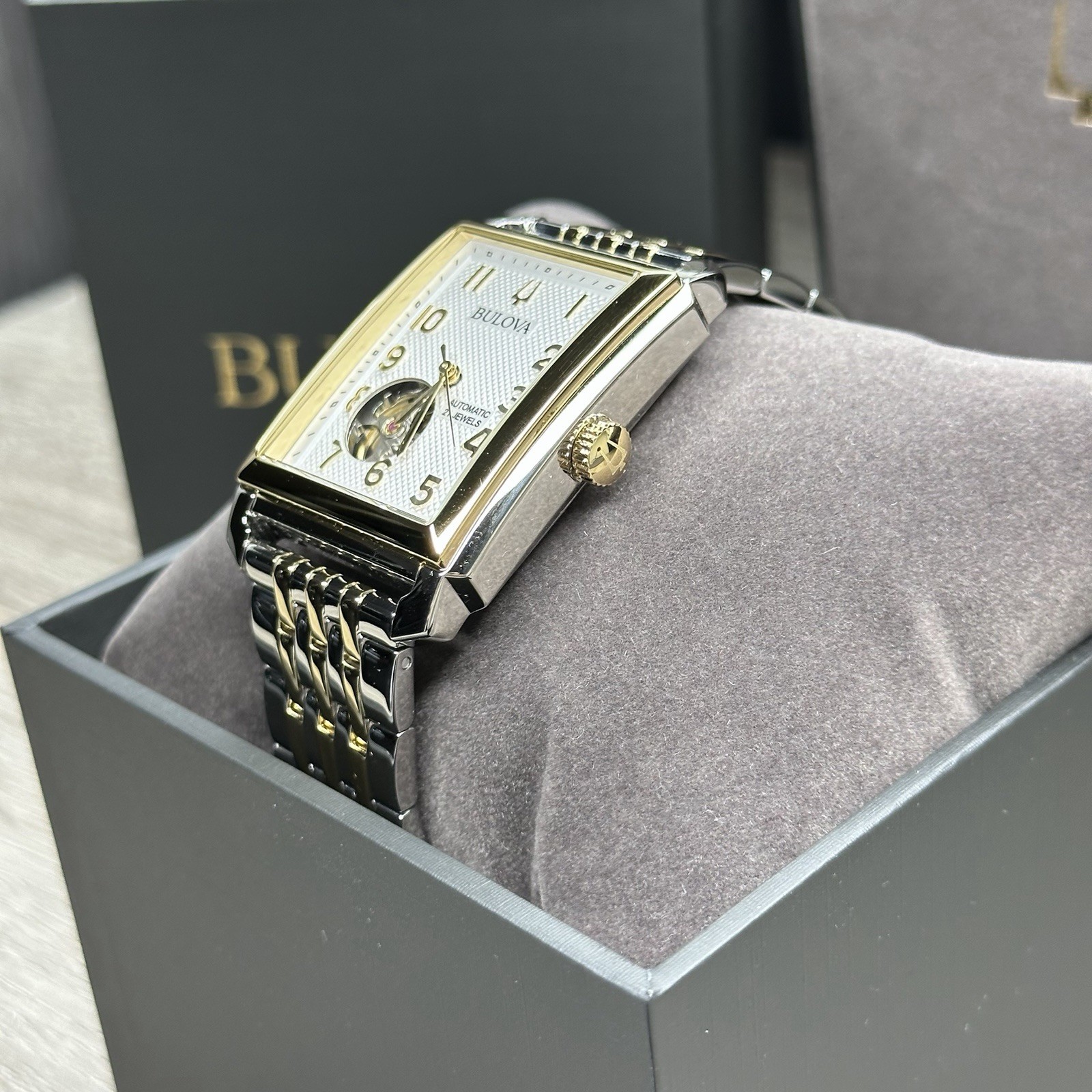 NEW✅AUTOMATIC✅ Bulova Sutton Rectangle Two-Tone 33mm Men’s Watch 98A308 $595