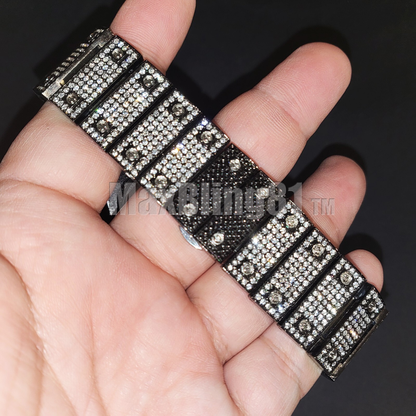 Men Luxury Iced Simulated Diamond Square Bracelet Metal Black Dress Watch