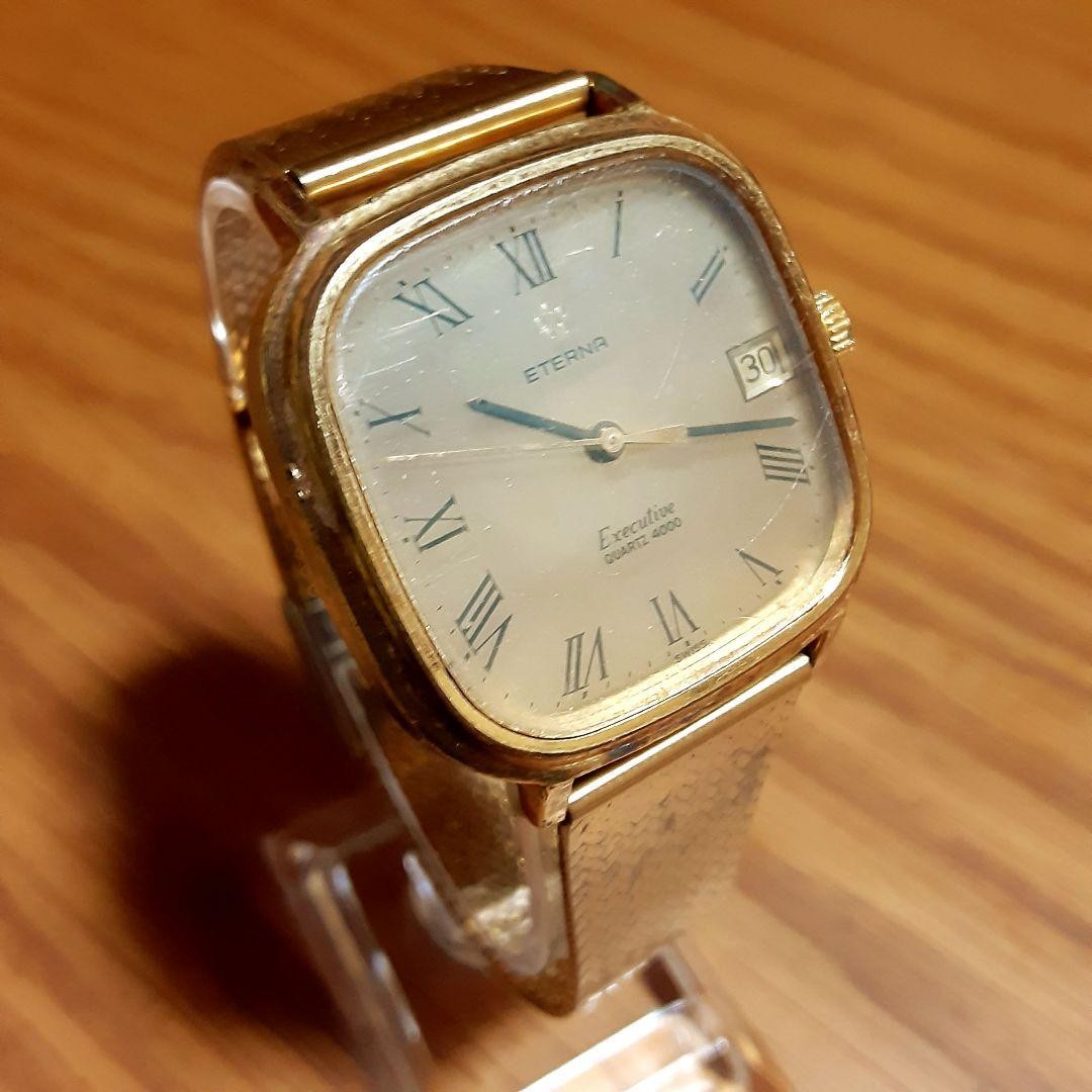 Working Eterna Quartz 4000 Gold Date Mens Watch 35mm Case Free Size Silver Back