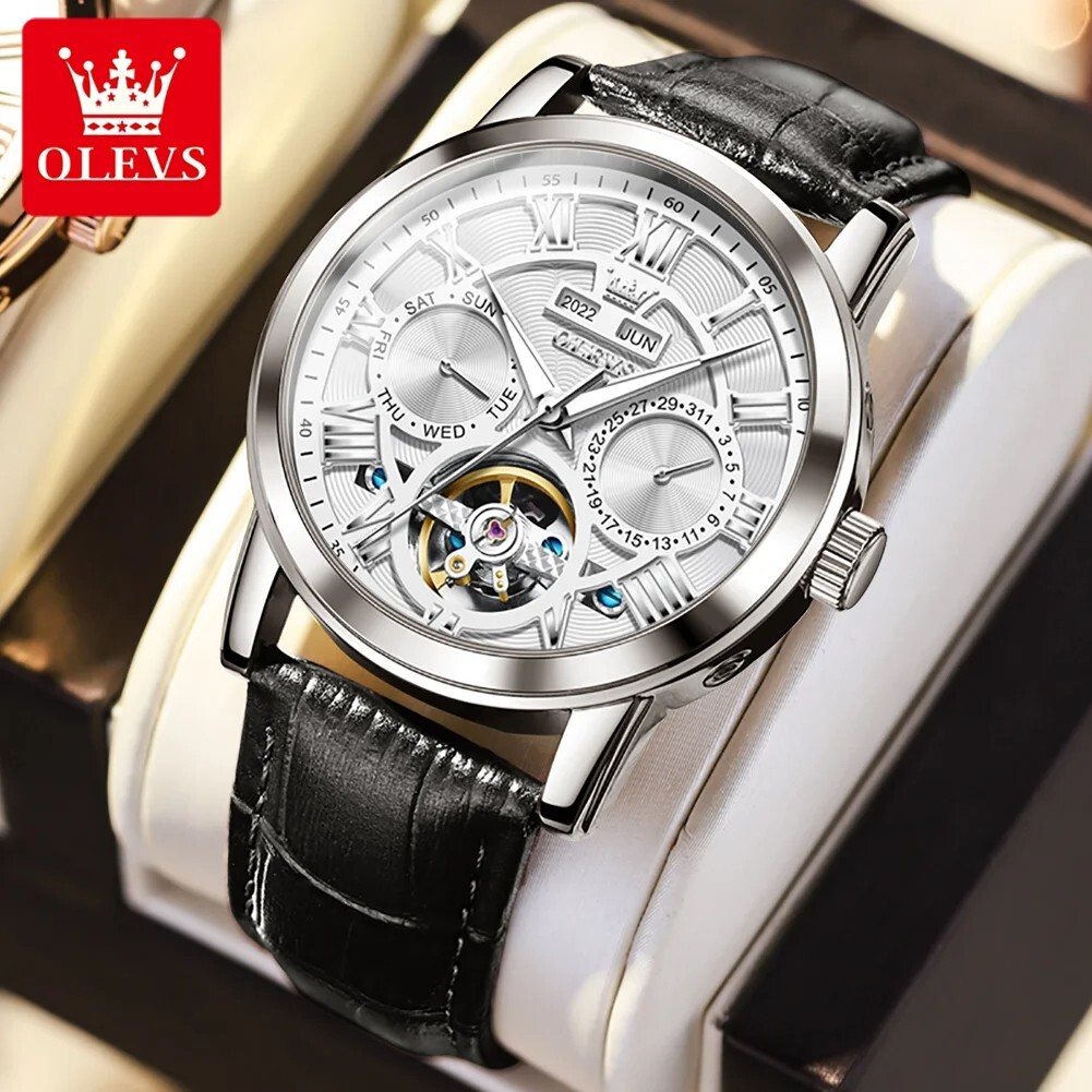 OLEVS Automatic Mechanical Men’s Watch Luxury Skeleton Waterproof Watch Strap