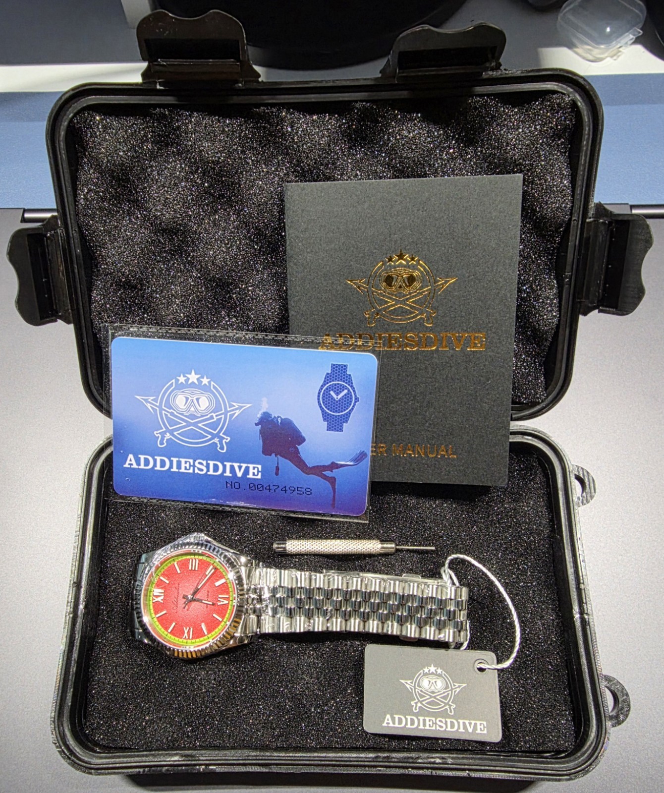 Addiesdive Watermelon Red 36mm Watch Fluted Bezel Wrapped Quartz 100m Sapphire