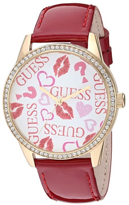 Guess Gold Tone White & Red Dial Red shiny strap hearts Watch U1206L2