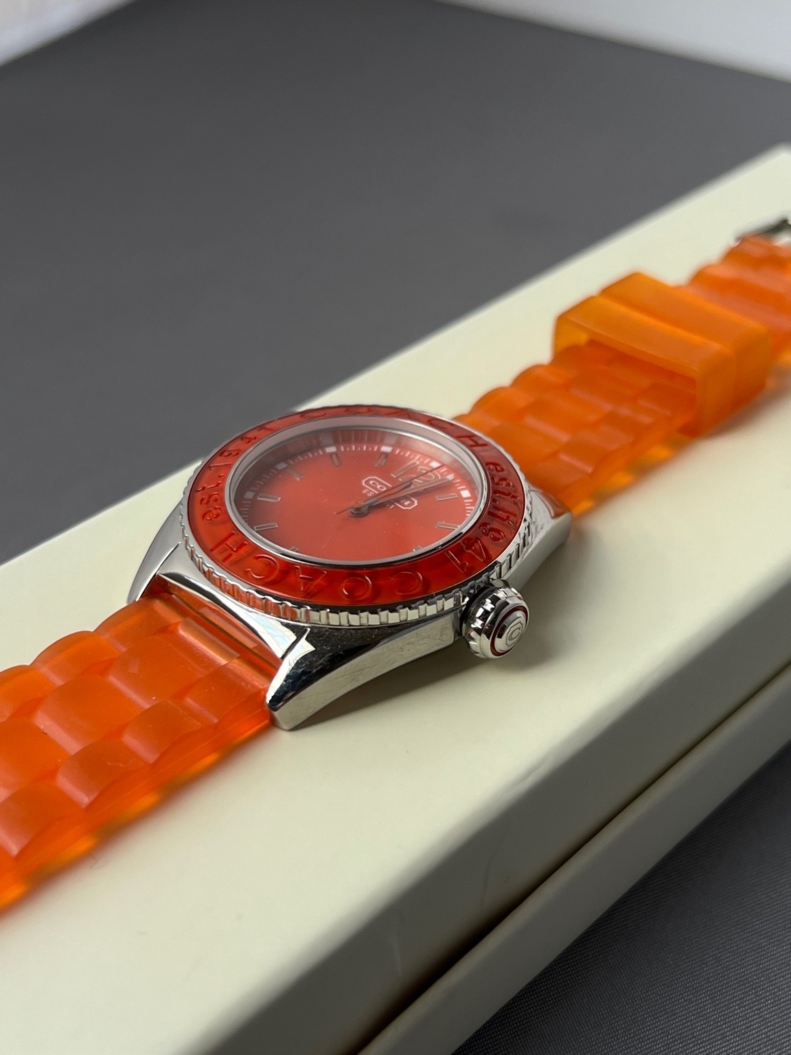 Coach Andee Jelly Strap Watch W979 Orange Plastic Silicone Womens Wristwatch