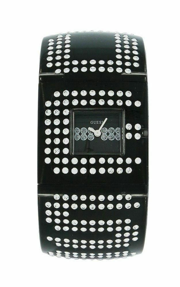 NEW Guess W17518L1 Women’s TREND Crystal Classic Logo Black Resin Bangle Watch