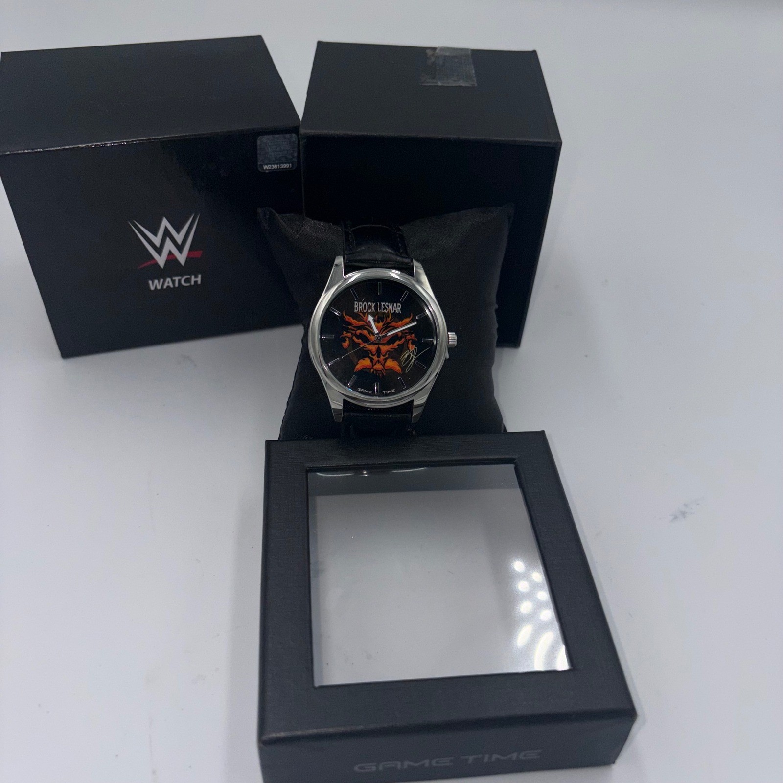 WWE Brock Lesnar Watch Game Time Pioneer Black Series Silver Tone New Box 1033