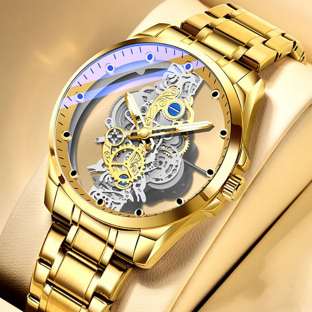 Hollow Skeleton Luxury Men’s Automatic Quartz Stainless Steel Watch Business USA