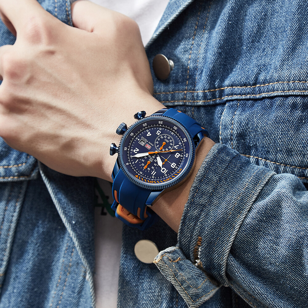 MINI FOCUS Men Quartz Watch Chronograph Wristwatch Luminous Silicone Males Watch