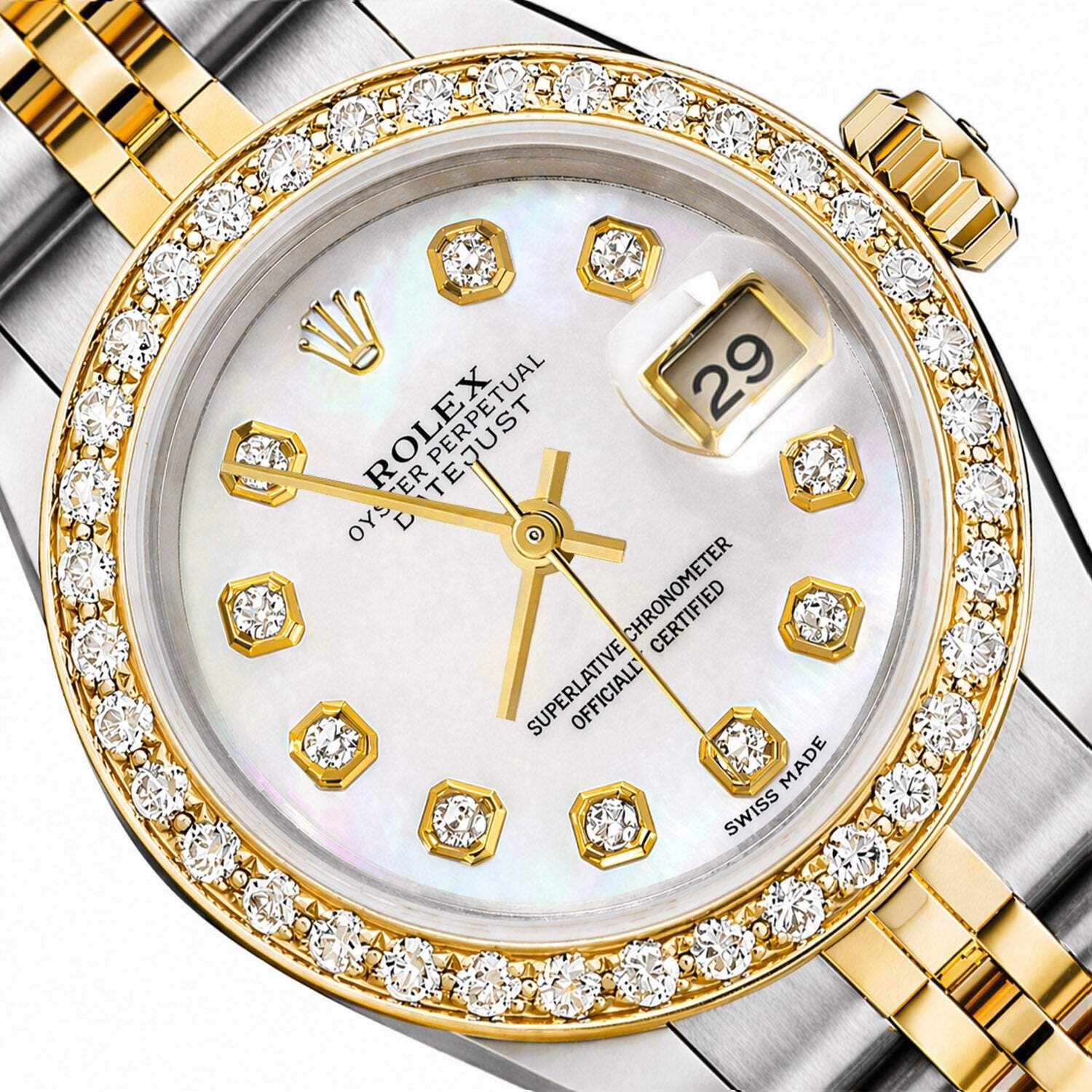 26mm Rolex Datejust 1617 18K Gold Diamond Mother of Pearl Dial Steel Woman’s Wat