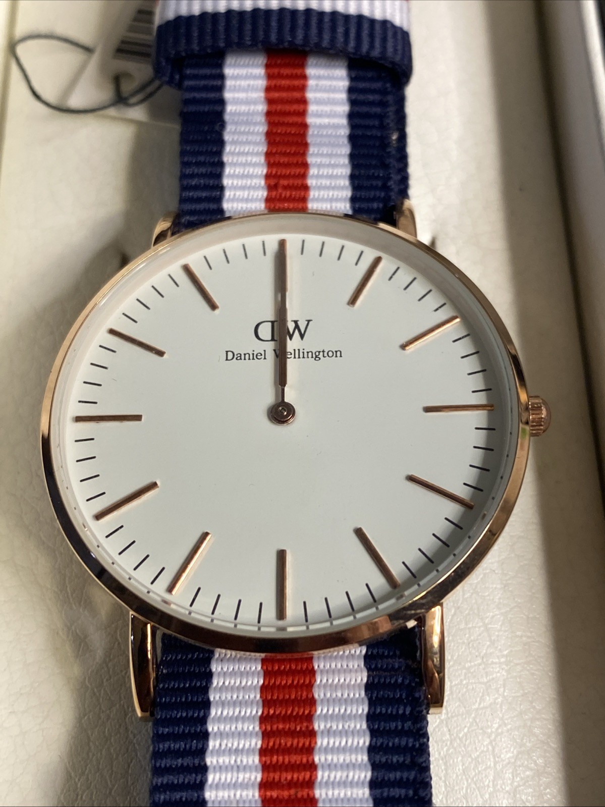 Daniel Wellington Classic Canterbury Blue Red White Fabric Strap Men’s Watch N/B
