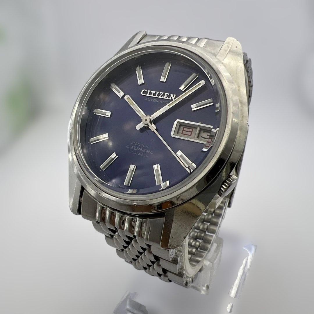 CITIZEN LEOPARD 1971 Automatic Purple Dial Day Date Vintage Mens Watch 19cm