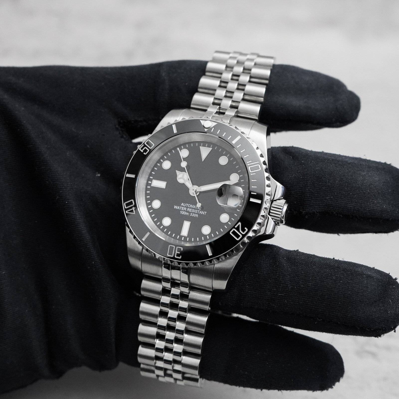 40mm Black Custom Sub Style Mod Watch NO LOGO w/ Jubilee & NH35 Automatic