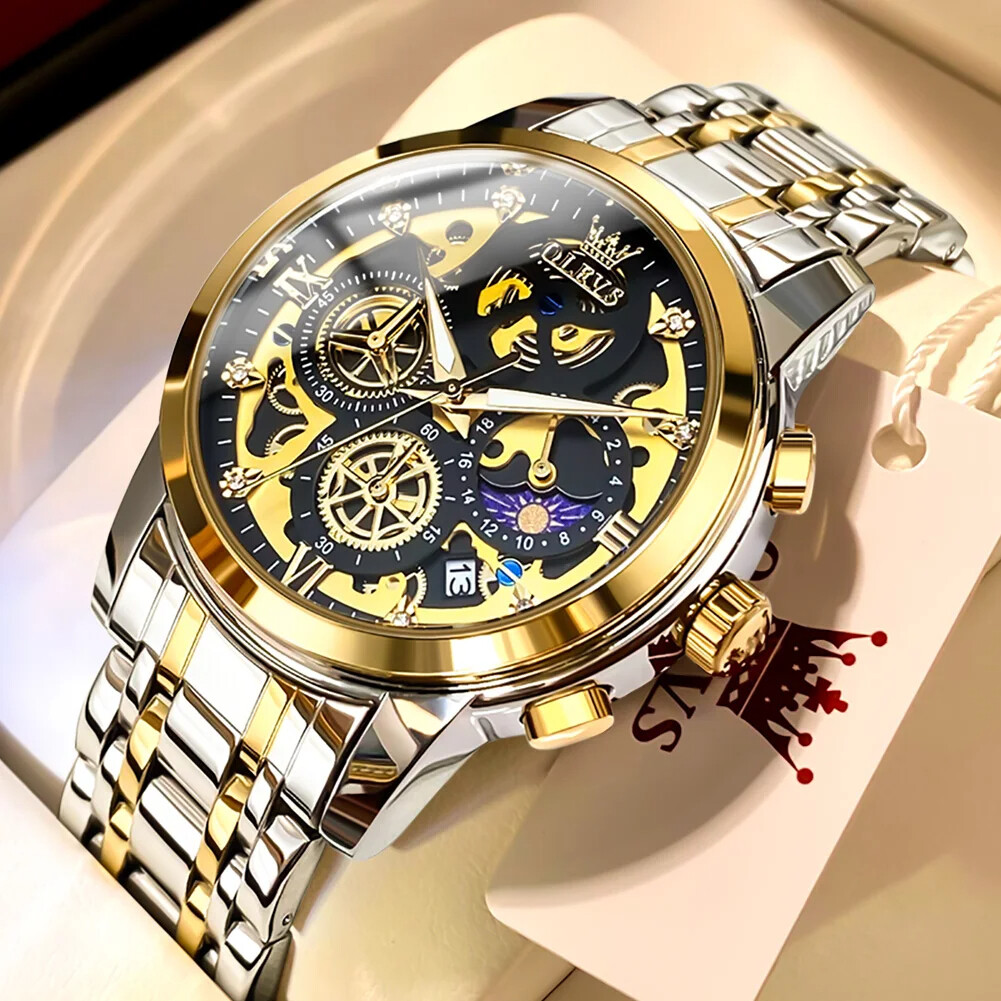 KC OLEVS Mens Watch Stainless Steel Business Wristwatch Date Luminous Quartz