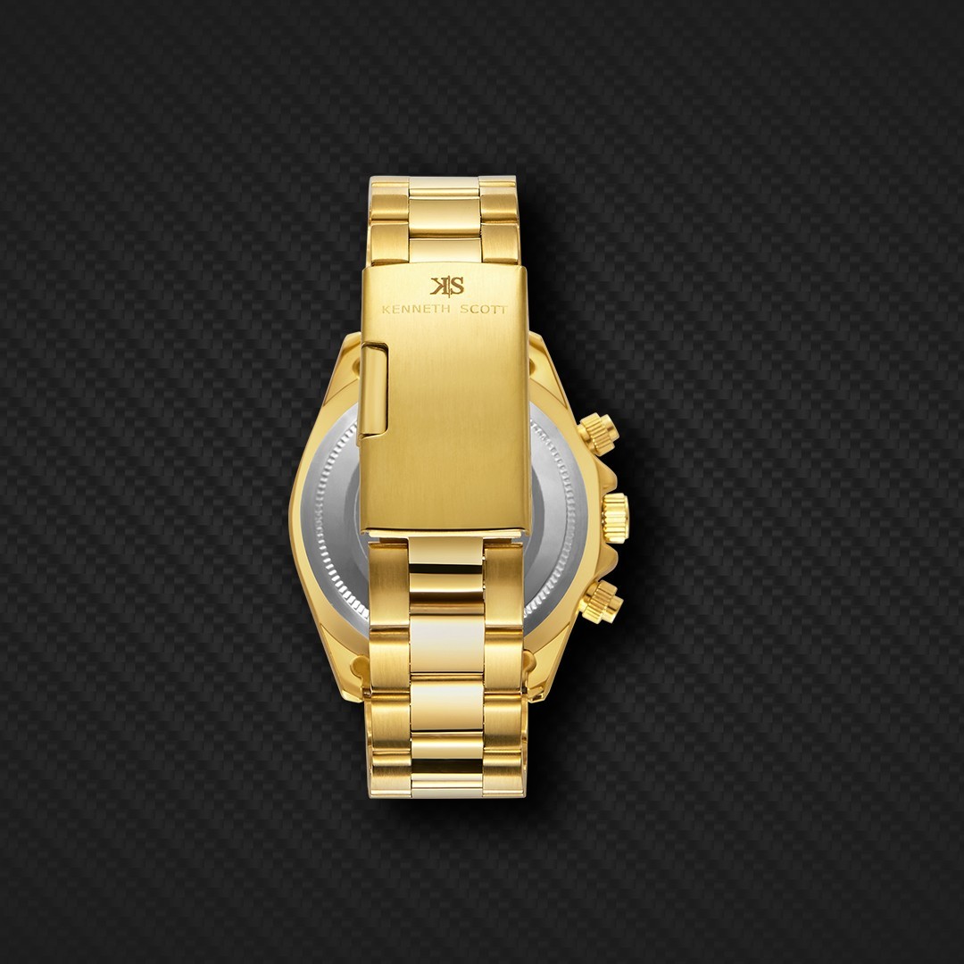 Kenneth Scott Men’s Multi Function Watch | Champagne Dial, Gold Case & Strap