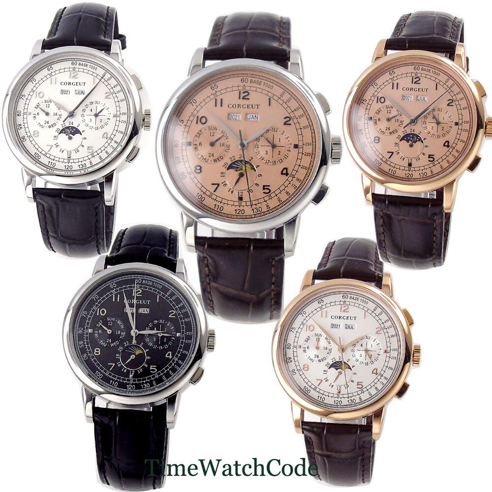 Corgeut 42mm Rose Gold Automatic Mens Watch Week Date Month Year Day/Night