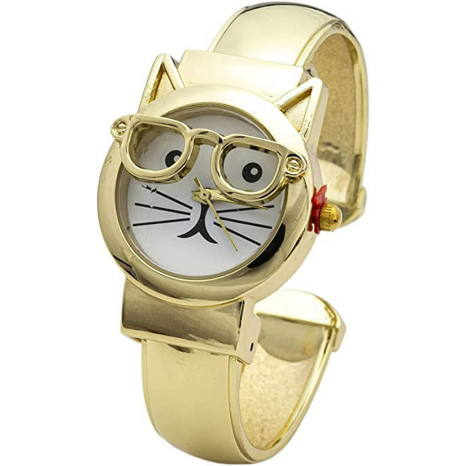 Blekon Collections Women’s 29mm Case Cat Glasses Dial Cuff Bangle Watch