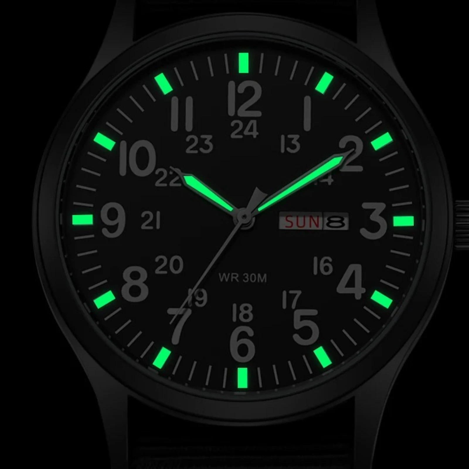 Durable Field Watch Easy Read Dial 24H Display Nylon Strap Quartz Movement