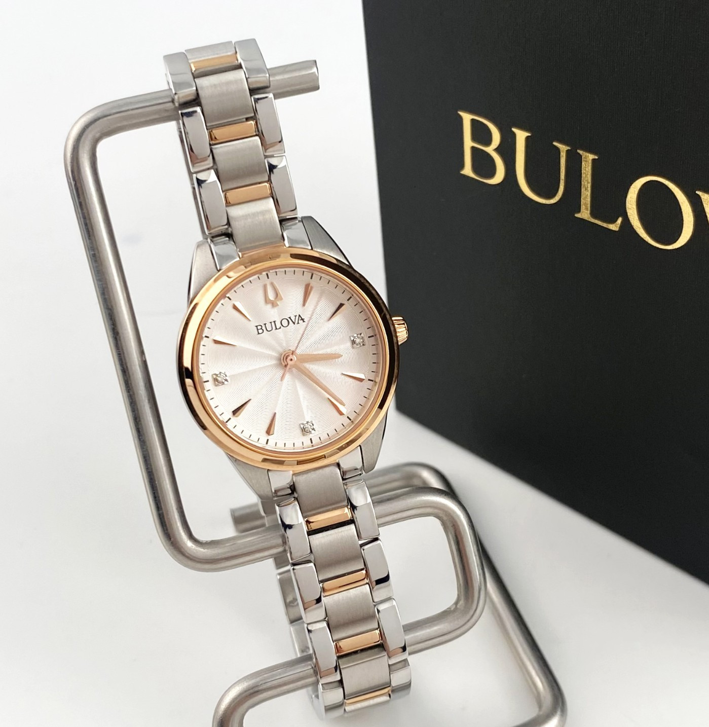 Bulova Sutton Rose Gold Diamonds White Dial Women’s Watch 98P200