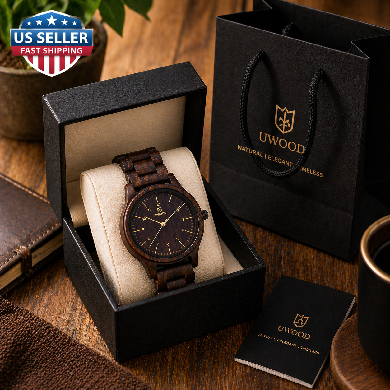 Luxury Handmade Wooden Watch Japanese quartz Father’s Day Gift With Box & Bag