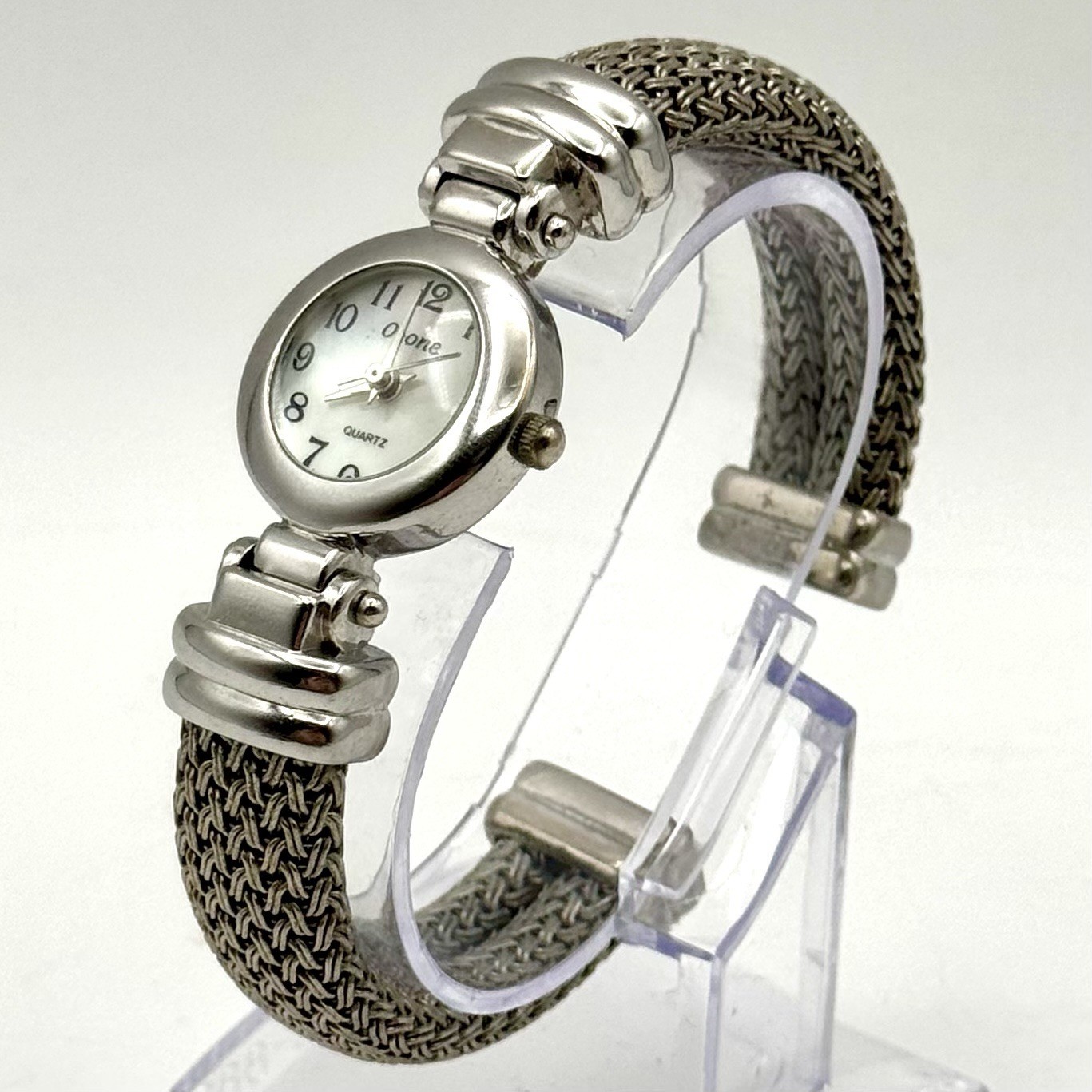 O’ -One Watch Silver Bangle Cuff MOP Dial Vintage Fashion Quartz Japan Movement