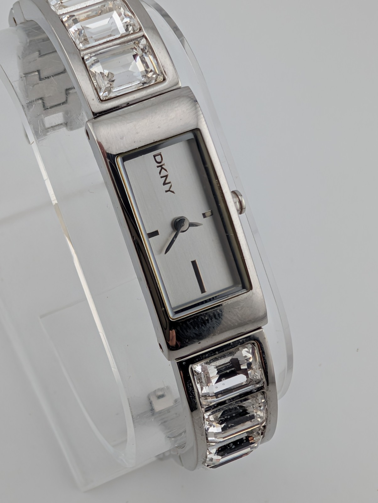 DKNY Watch Swarovski Crystals 13mm Case Silver 6.25″ Band- New Battery