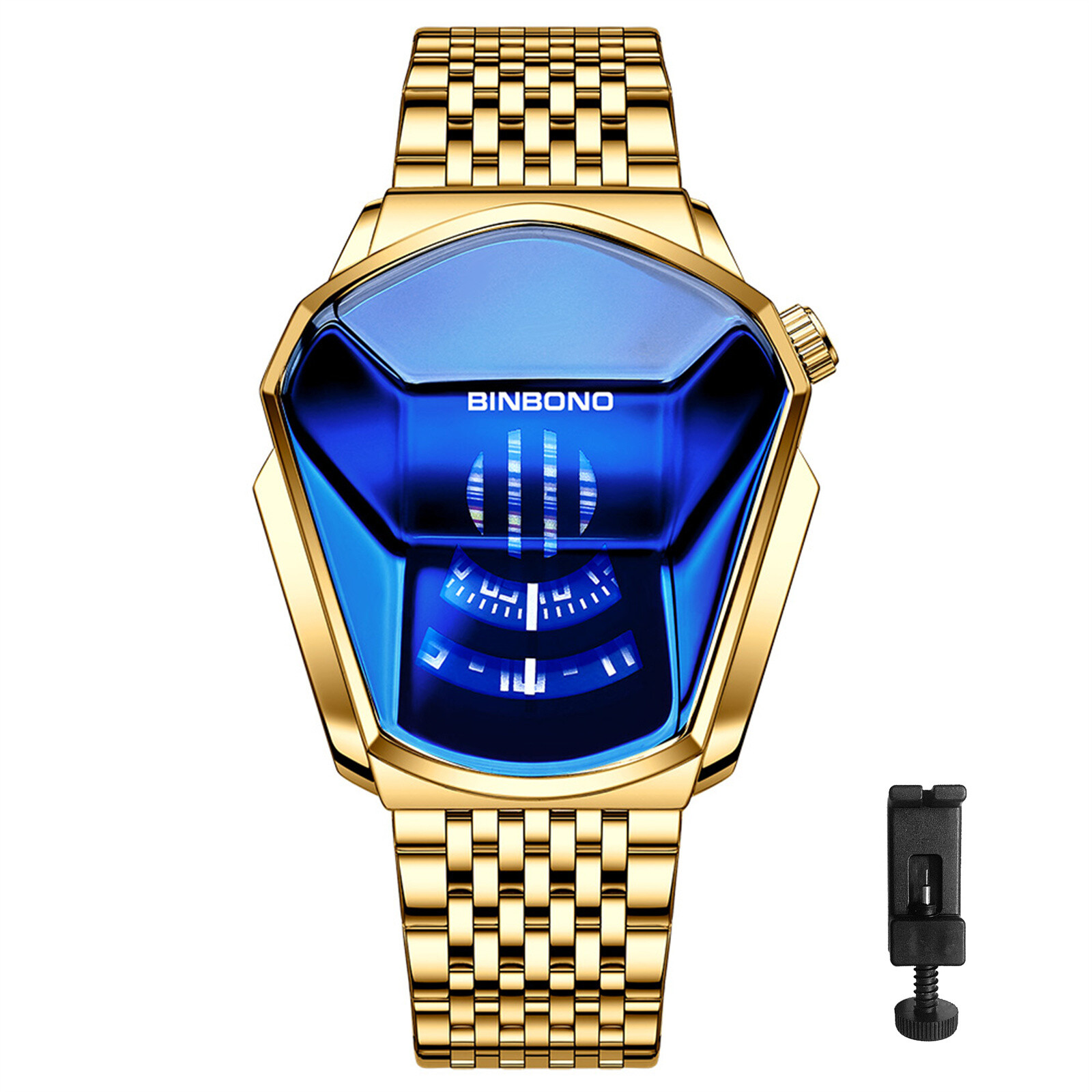 Men Sports Car Concept Stainless Steel Waterproof Quartz No Hand Dial Wristwatch