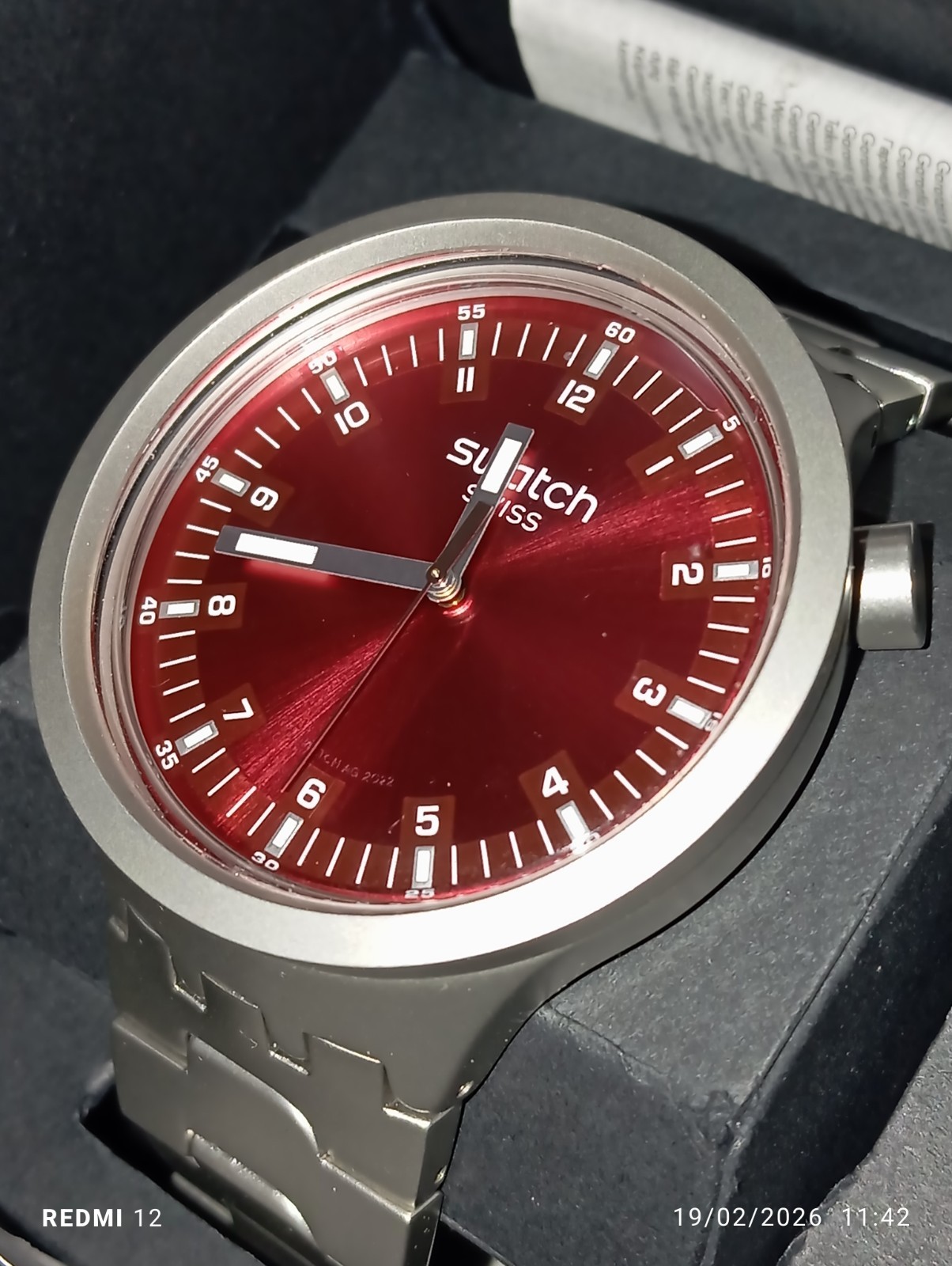 SWATCH IRONY BIG BOLD 2023 SCARLET SHIMMER SB07S104G NEW PERFECT WORKING