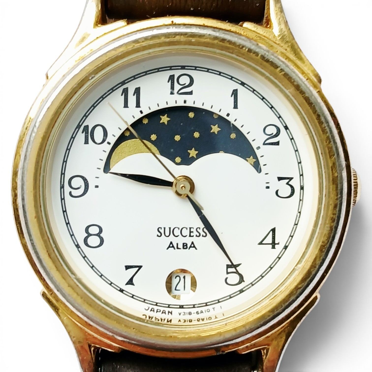 SEIKO ALBA Success Moon Phase Quartz Watch Womens V318-6A10Gold from Japan