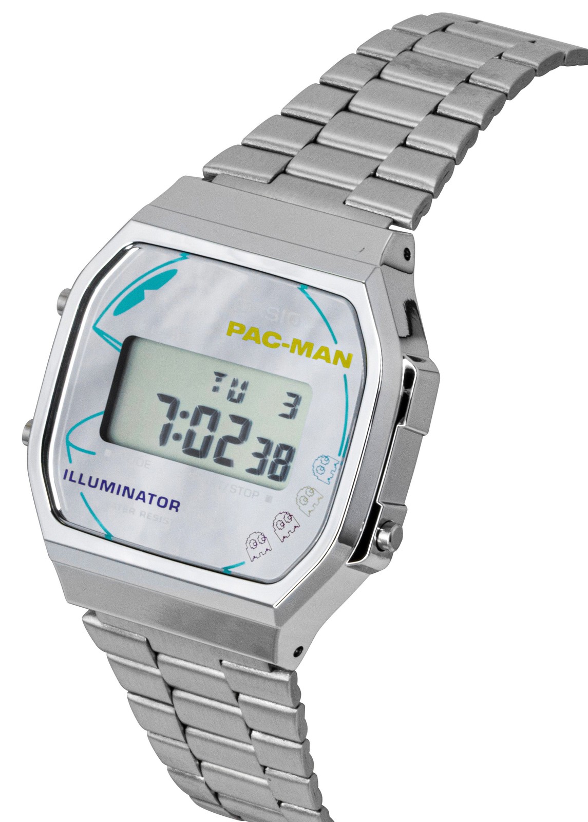 Casio Vintage Digital PAC-MAN Grey Dial Quartz Steel A168WEPC-7A Unisex Watch