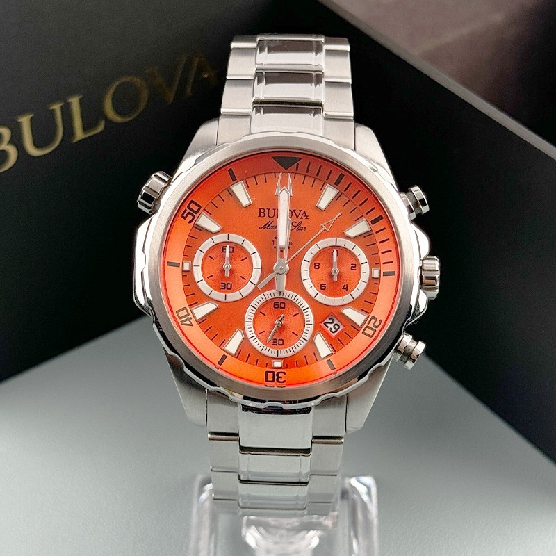 Bulova 96B395 Marine Star Orange Dial Chronograph Men’s Quartz Watch 43mm