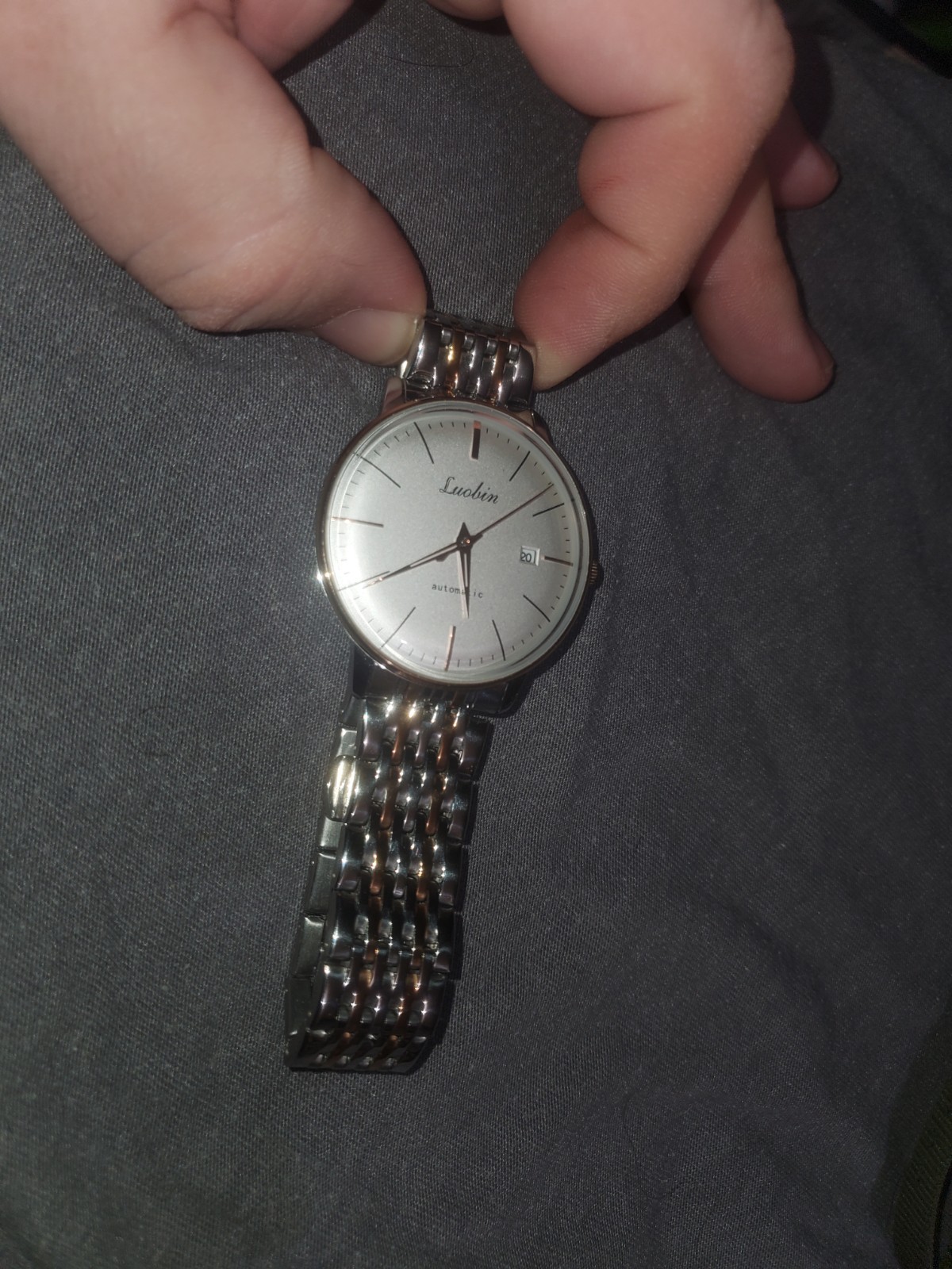 Luobin Automatic Two-Tone Stainless Steel Watch Silver Dial Date 40mm