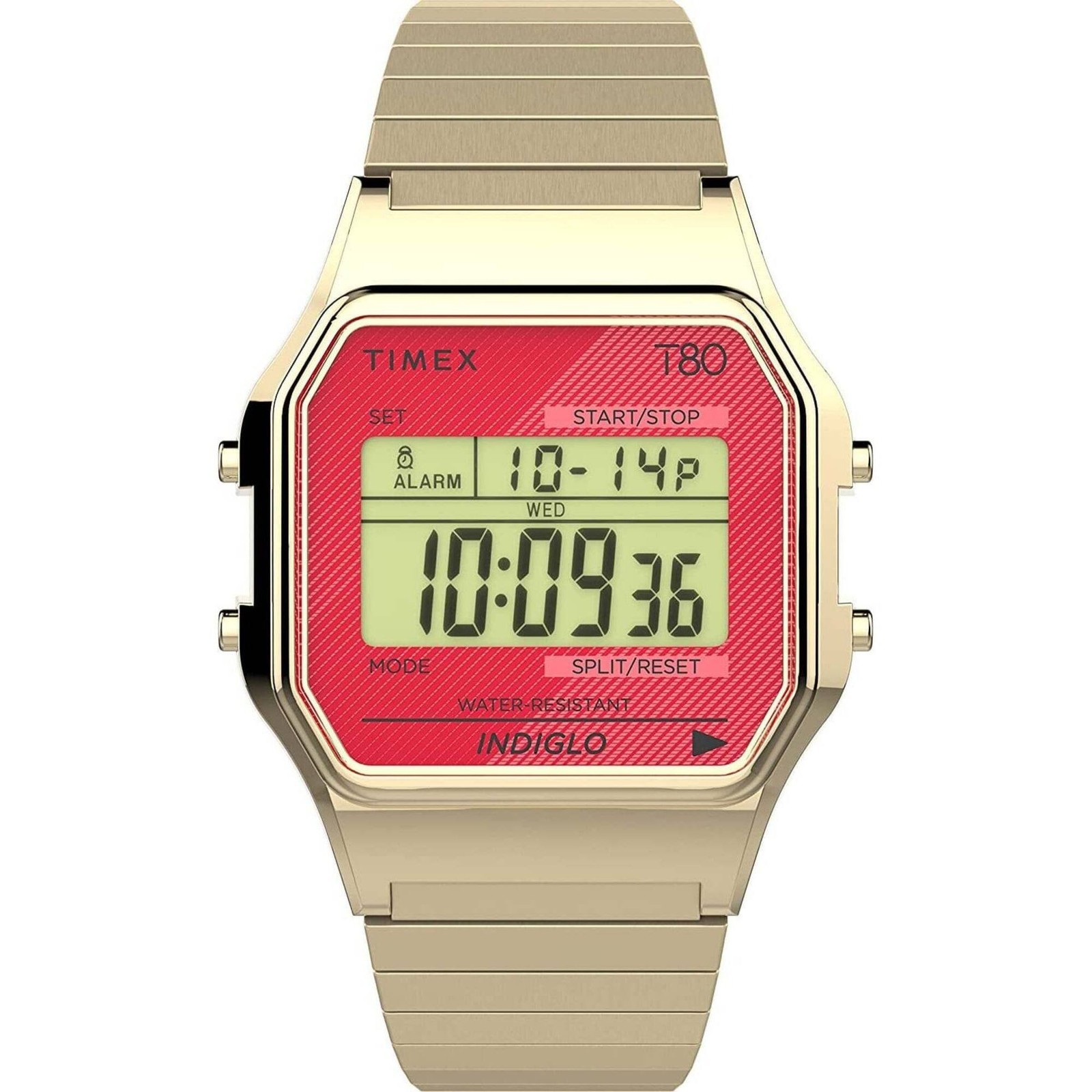 Timex Unisex Watch T80 Alarm Digital Dial Yellow Gold Steel Bracelet TW2V19200YB
