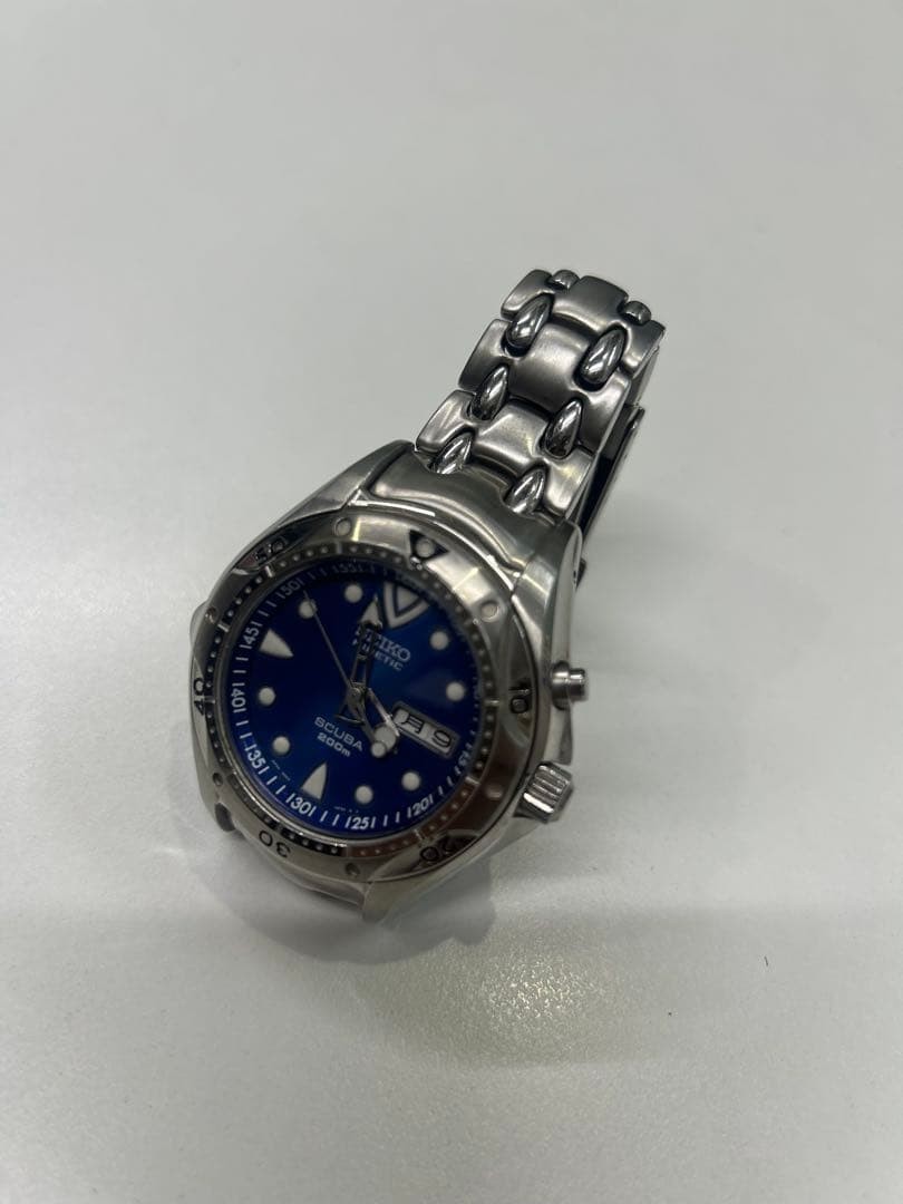 SEIKO Kinetic Scuba Diver Watch Date Silver BLue Used Japan