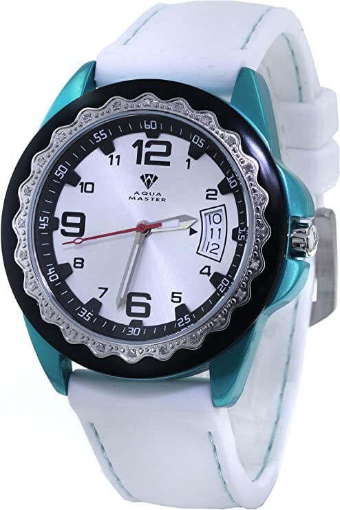 Unisex Aqua Master White Dial Blue/Black/Silver Tone Case 0.24ct Diamond Watch W