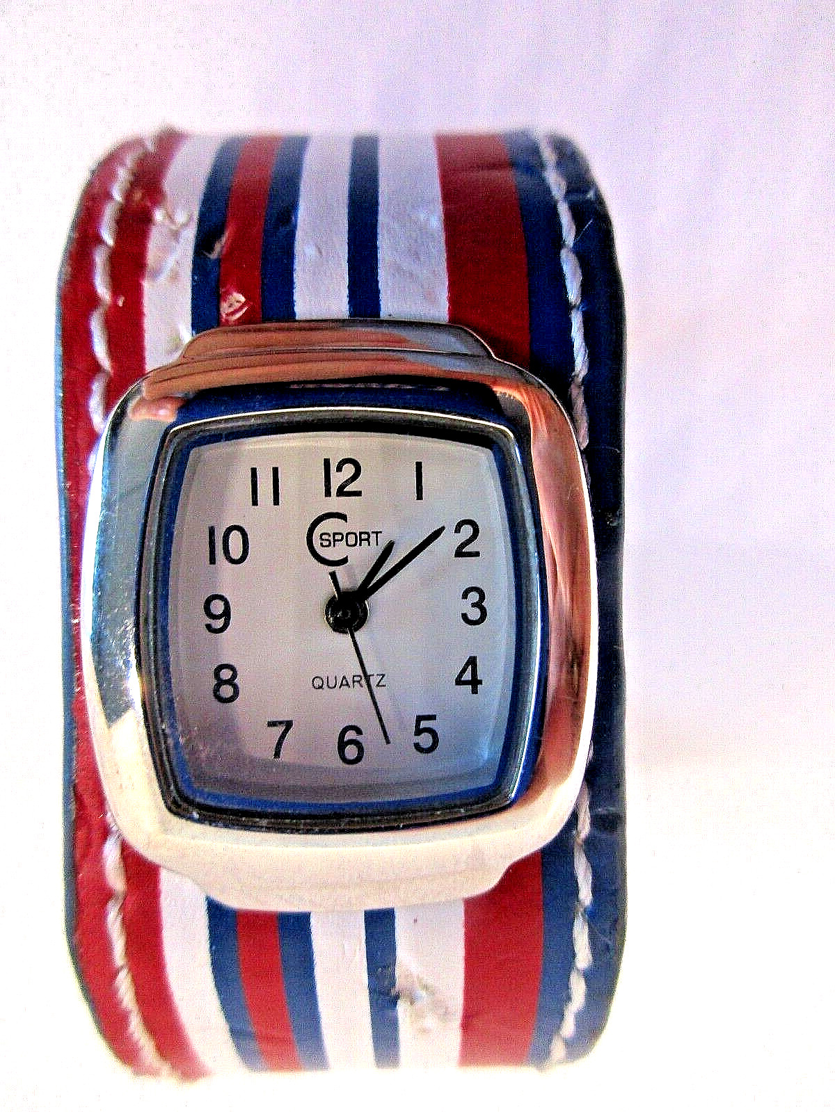 28mm Accutime CSport Red White and Blue Patriotic Hinge Band Watch New Battery