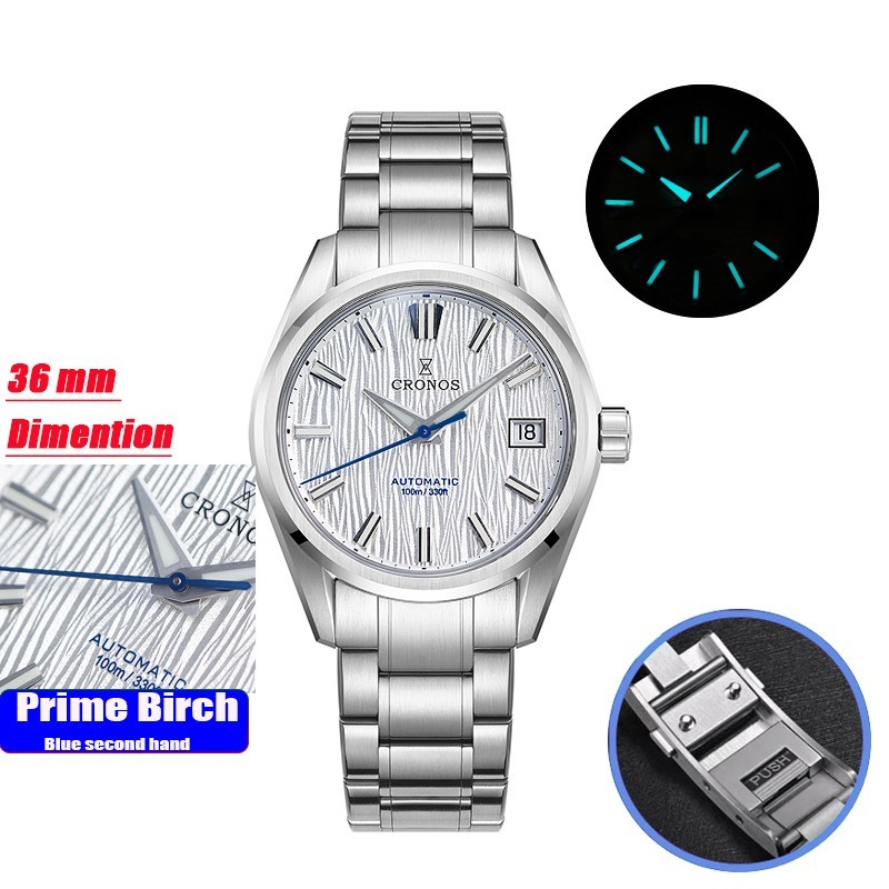 CRONOS Men Diver Watch 36mm Pilot Automatic Mechanical Wristwatch 10ATM PT5000