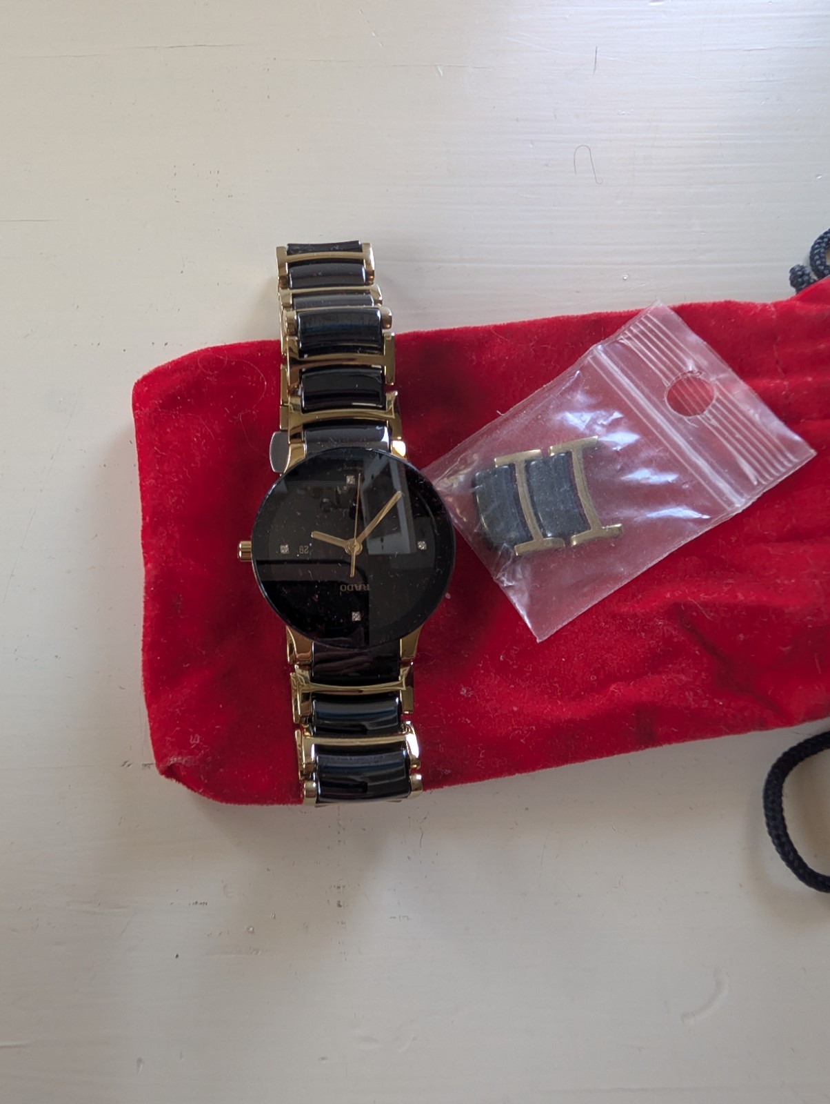 Rado Centrix Watch Black Ceramic/Yellow-PVD Steel Diamonds 28mm Quartz NEW