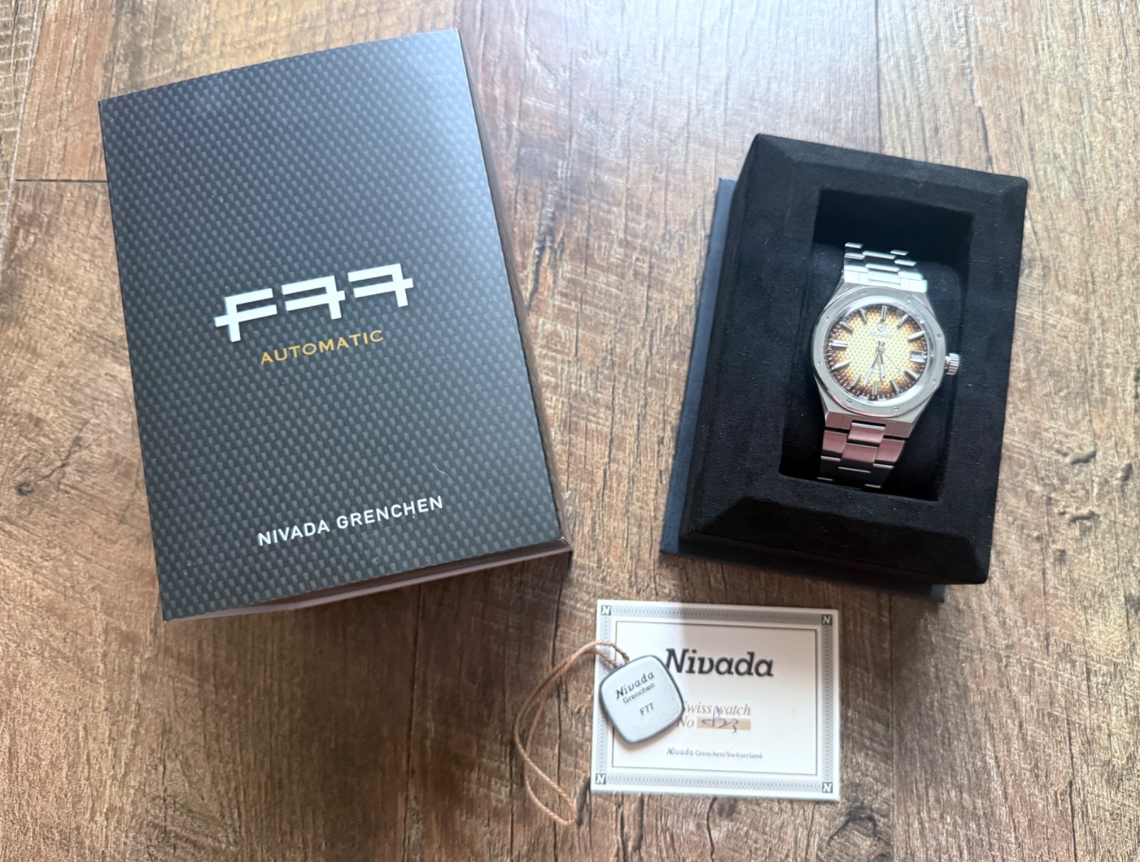 Nivada Grenchen F77 Brown Smoked MK1 37mm Automatic Swiss Watch 69002A77