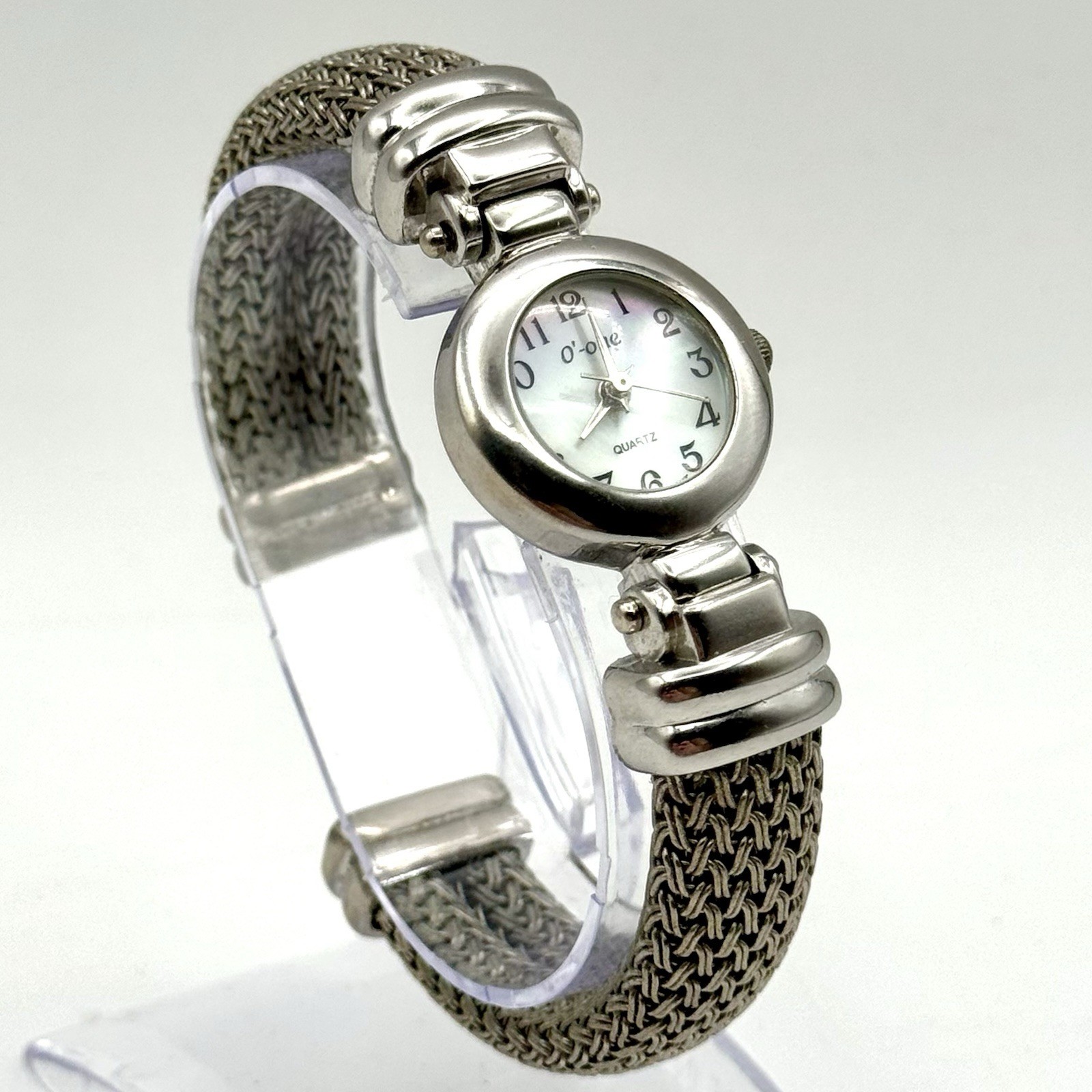 O’ -One Watch Silver Bangle Cuff MOP Dial Vintage Fashion Quartz Japan Movement