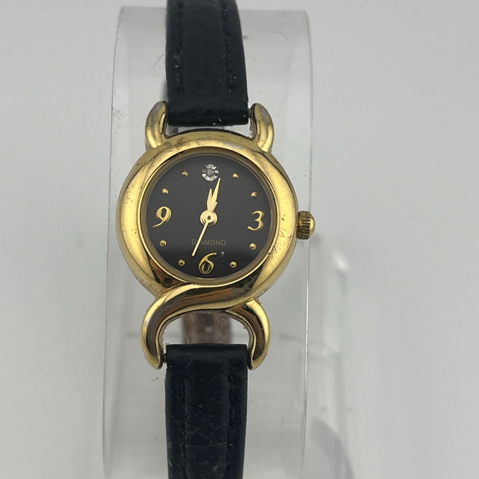 Avon 2007 Genuine Diamond Accent Watch 22mm Gold Case Leather Band- New Battery