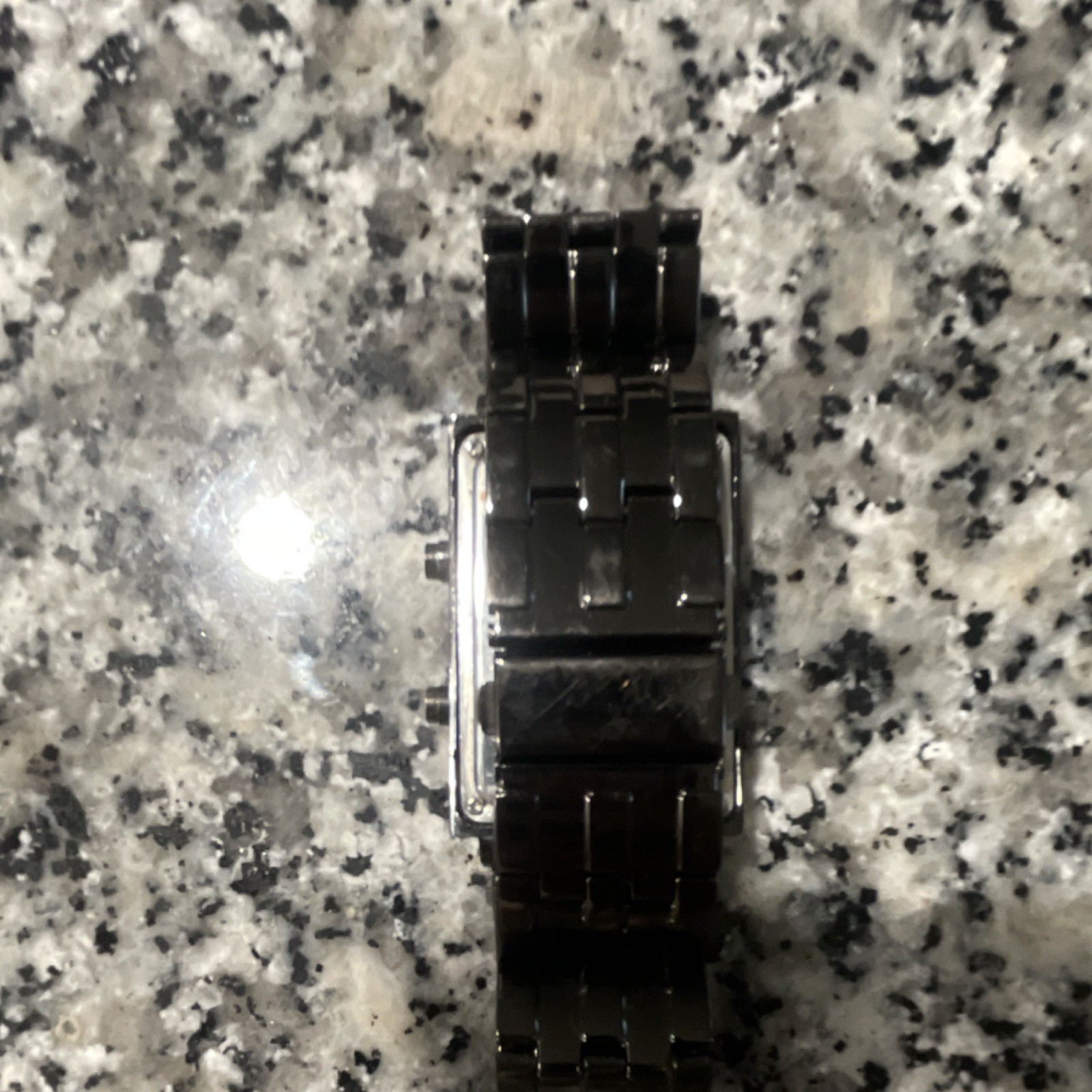 Rectangular Analog Dress Wristwatch Black Metal Link Bracelet Stick Indexes