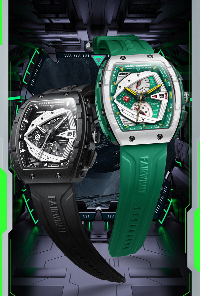MARK FAIRWHALE Barrel Calendar Luminous Multifunction Chronograph Quartz Watch