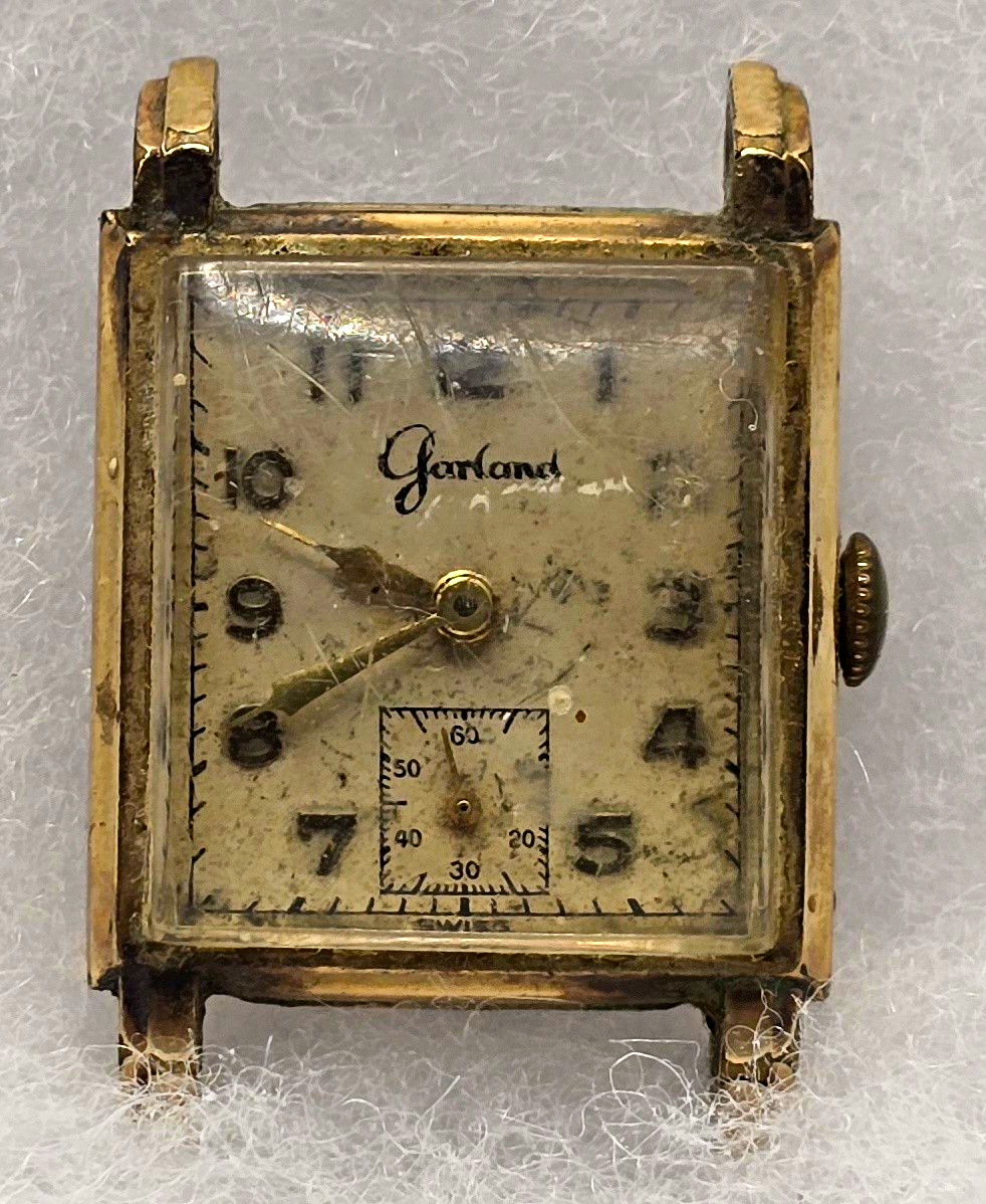 Gotham Swiss Made Square 10K Gold Filled Manual Small Seconds White Dial Women